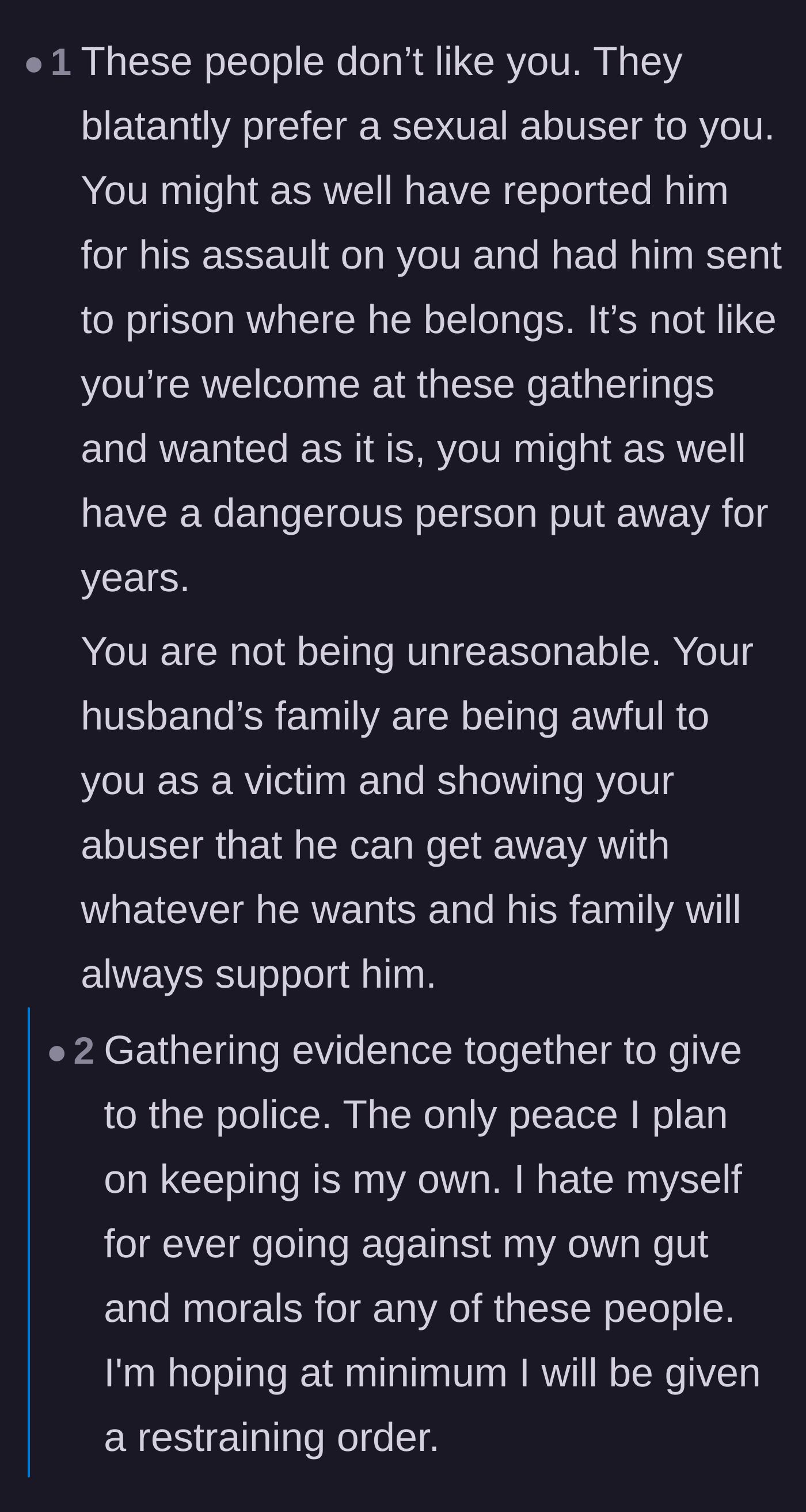 Comment thread 2 - Discussion about the in-laws blatantly preferring the abuser and the urgent need to protect the children
