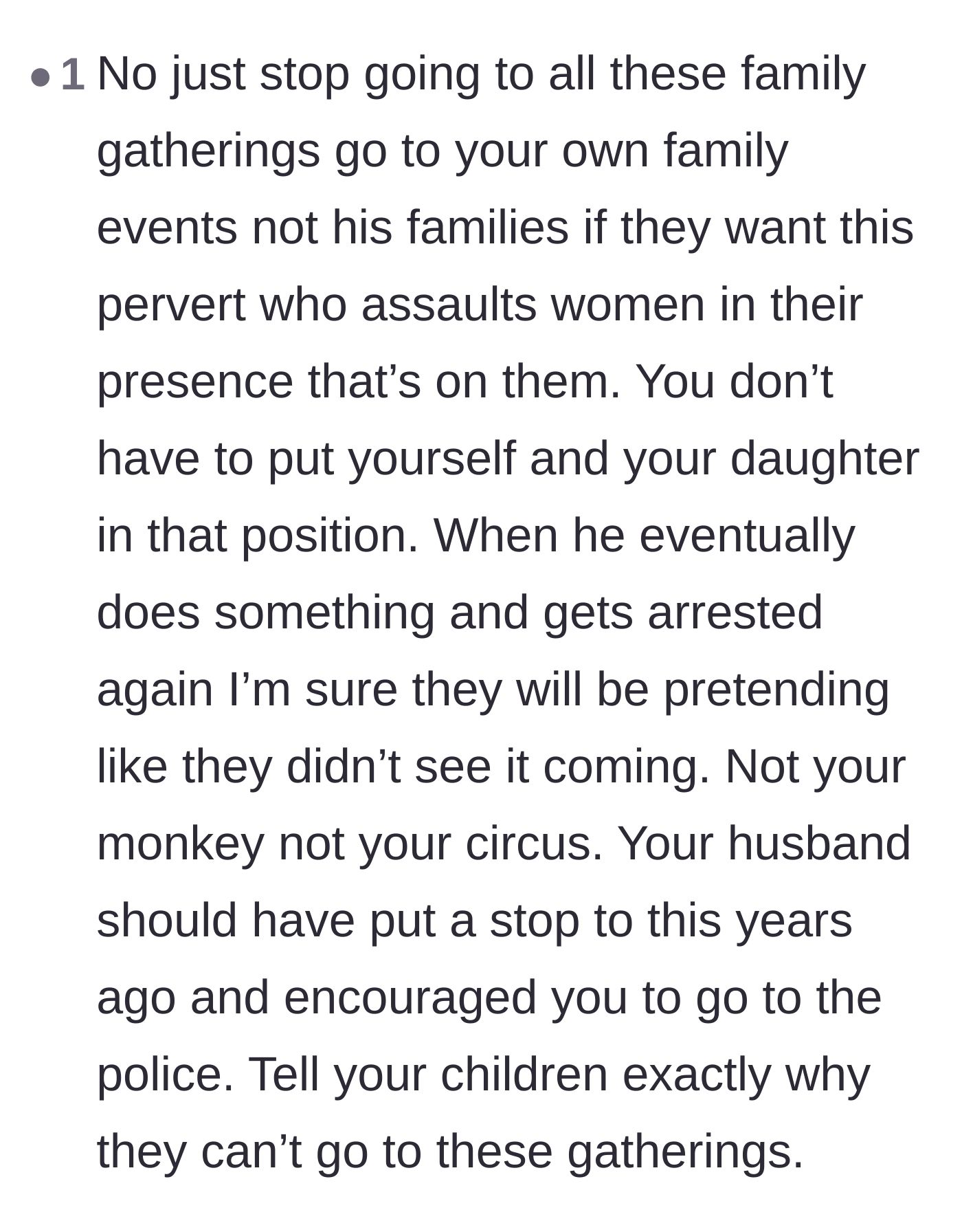 Comment thread 3 - Recommendation to permanently cut ties and stop attending all of the husband's family events