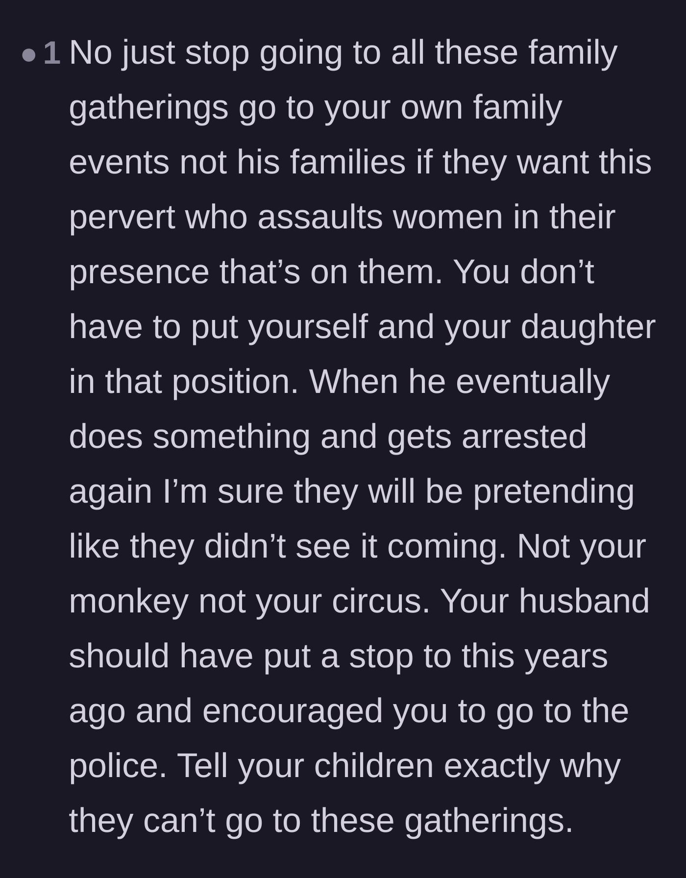 Comment thread 3 - Recommendation to permanently cut ties and stop attending all of the husband's family events