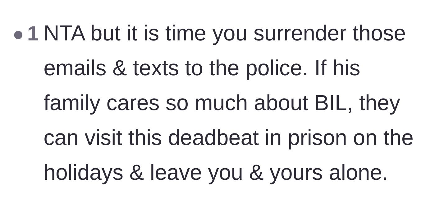 Comment thread 4 - A comment suggesting handing all evidence to the police so the family can visit the brother-in-law in prison