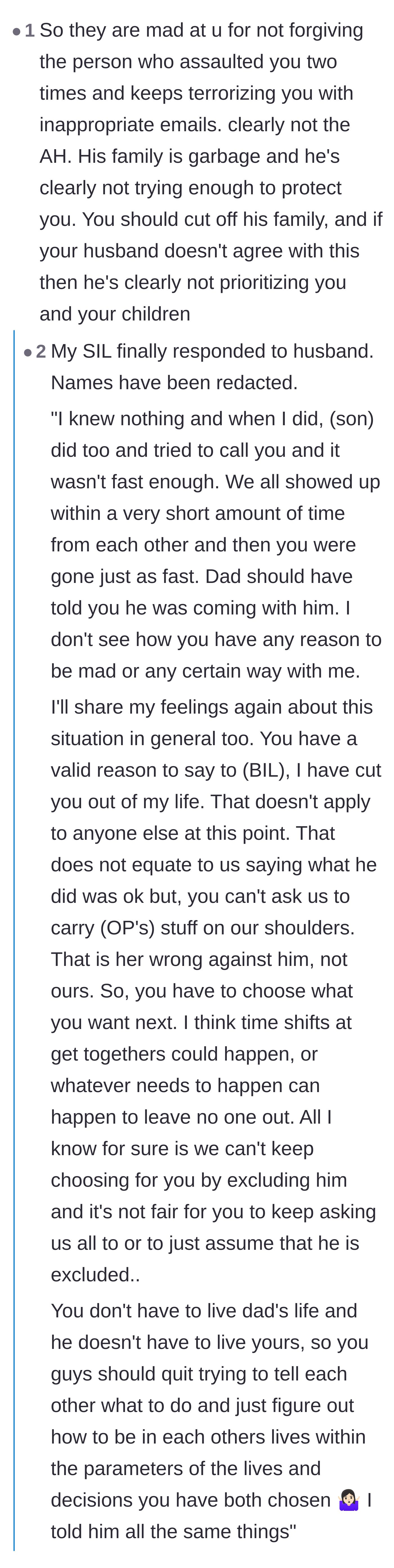 Comment thread 5 - Analysis of the sister-in-law's wildly dismissive text message and a suggested script for the husband to send back