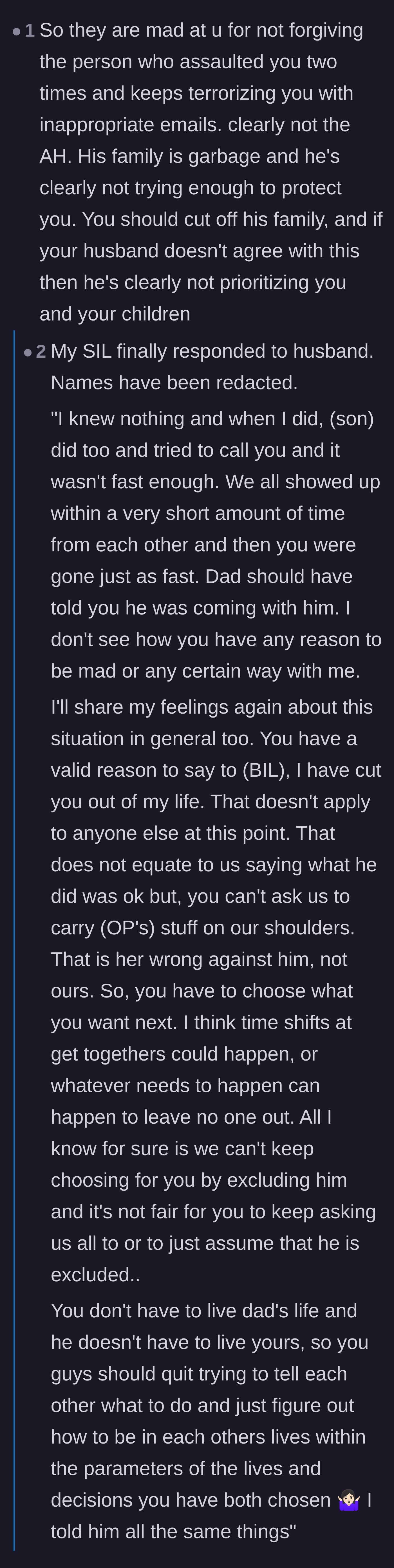 Comment thread 5 - Analysis of the sister-in-law's wildly dismissive text message and a suggested script for the husband to send back