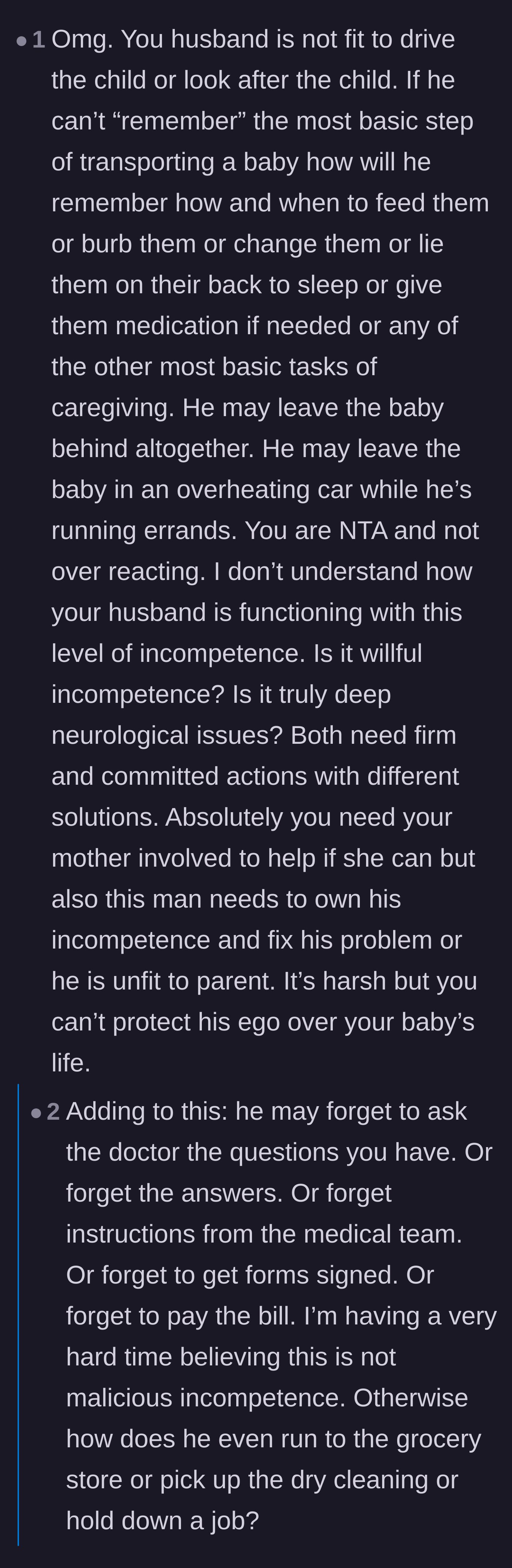 Comment thread 2 - Discussion differentiating between a genuine medical memory disorder and malicious incompetence.