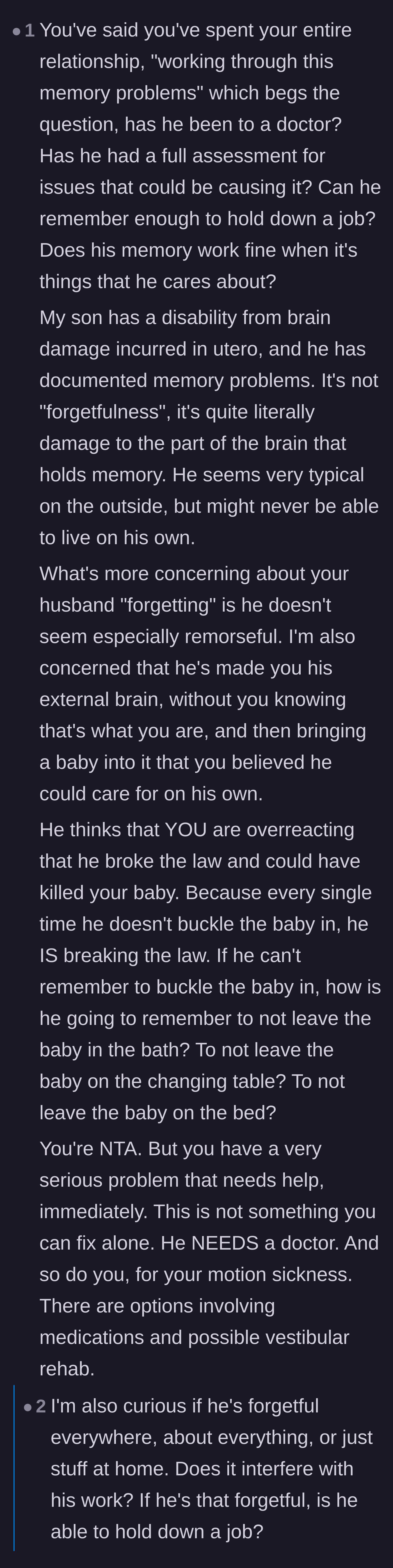 Comment thread 4 - Outrage over the husband's lack of remorse and the realization that the mother has been his caretaker for years.