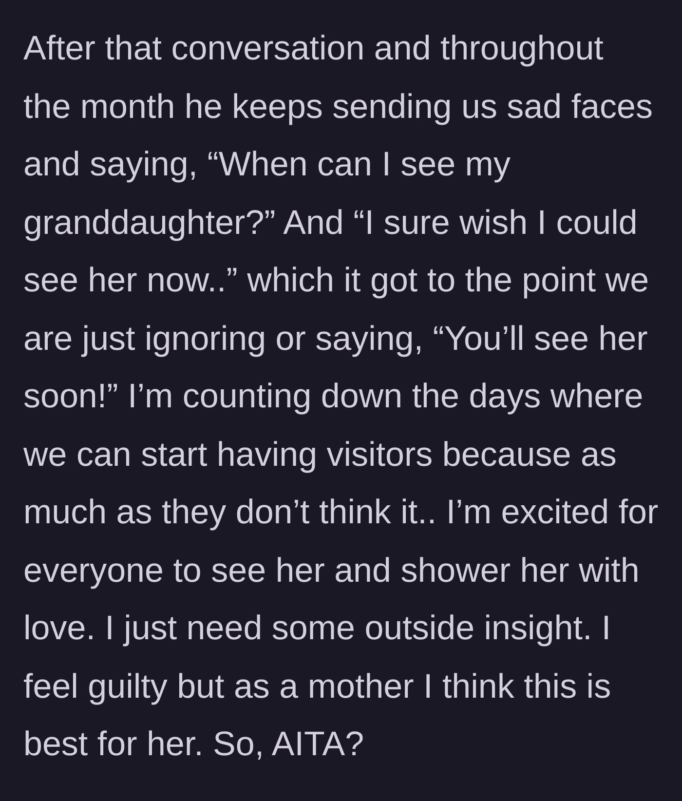 Story part 8 - The ongoing passive-aggressive text messages from the grandfather and the mother's lingering, yet misplaced, guilt.