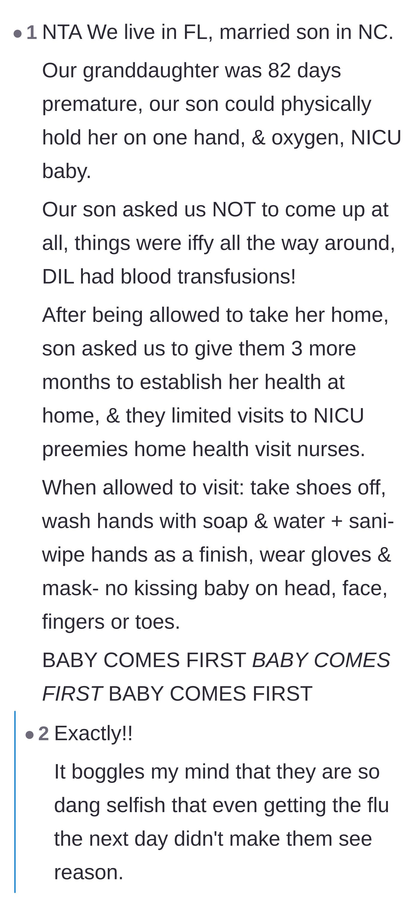 Comment thread 2 - A grandparent of a premature baby chimes in to explain how they gladly followed strict hygiene and isolation rules.