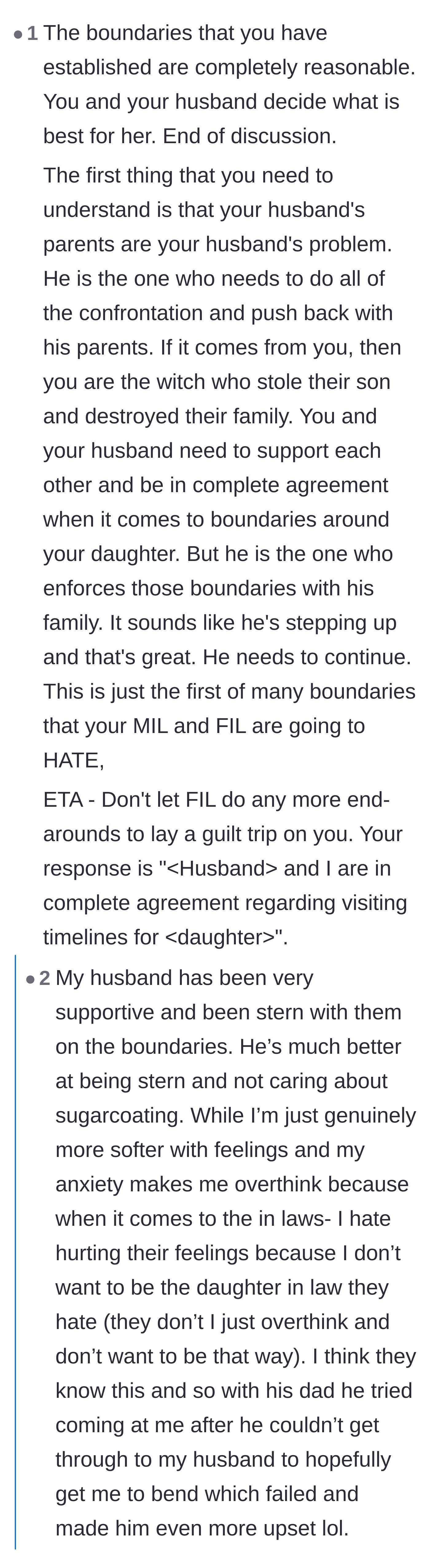 Comment thread 6 - Debate surrounding the husband's duty to manage his own parents and the father-in-law's attempt to manipulate the mother directly.