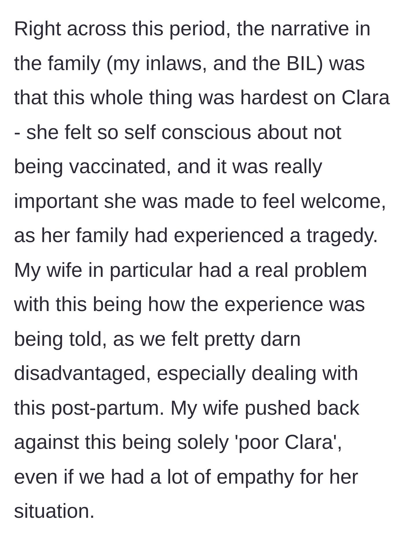 Story part 3 - The family shifts the narrative to make the unvaccinated girlfriend the ultimate victim.