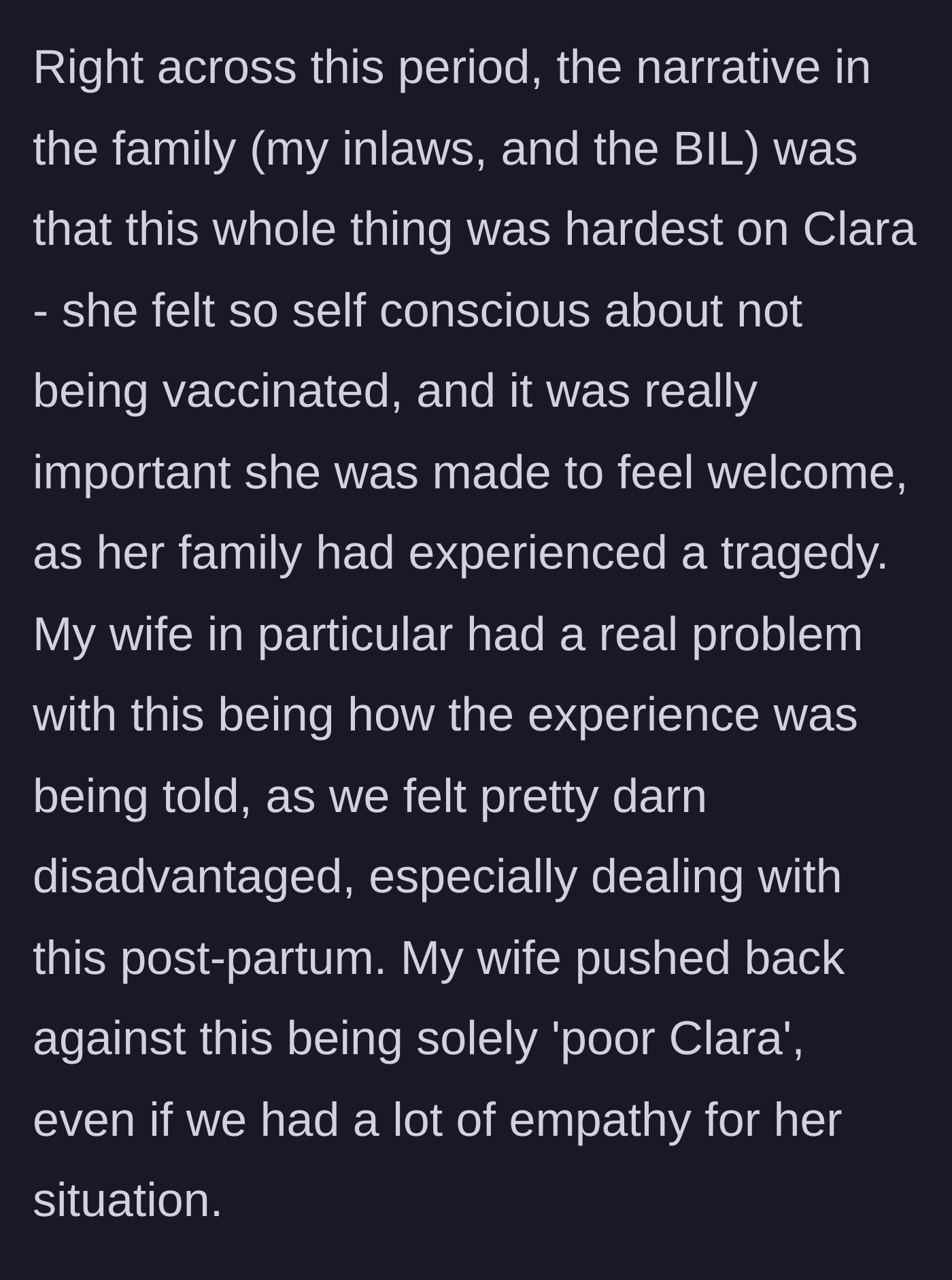 Story part 3 - The family shifts the narrative to make the unvaccinated girlfriend the ultimate victim.