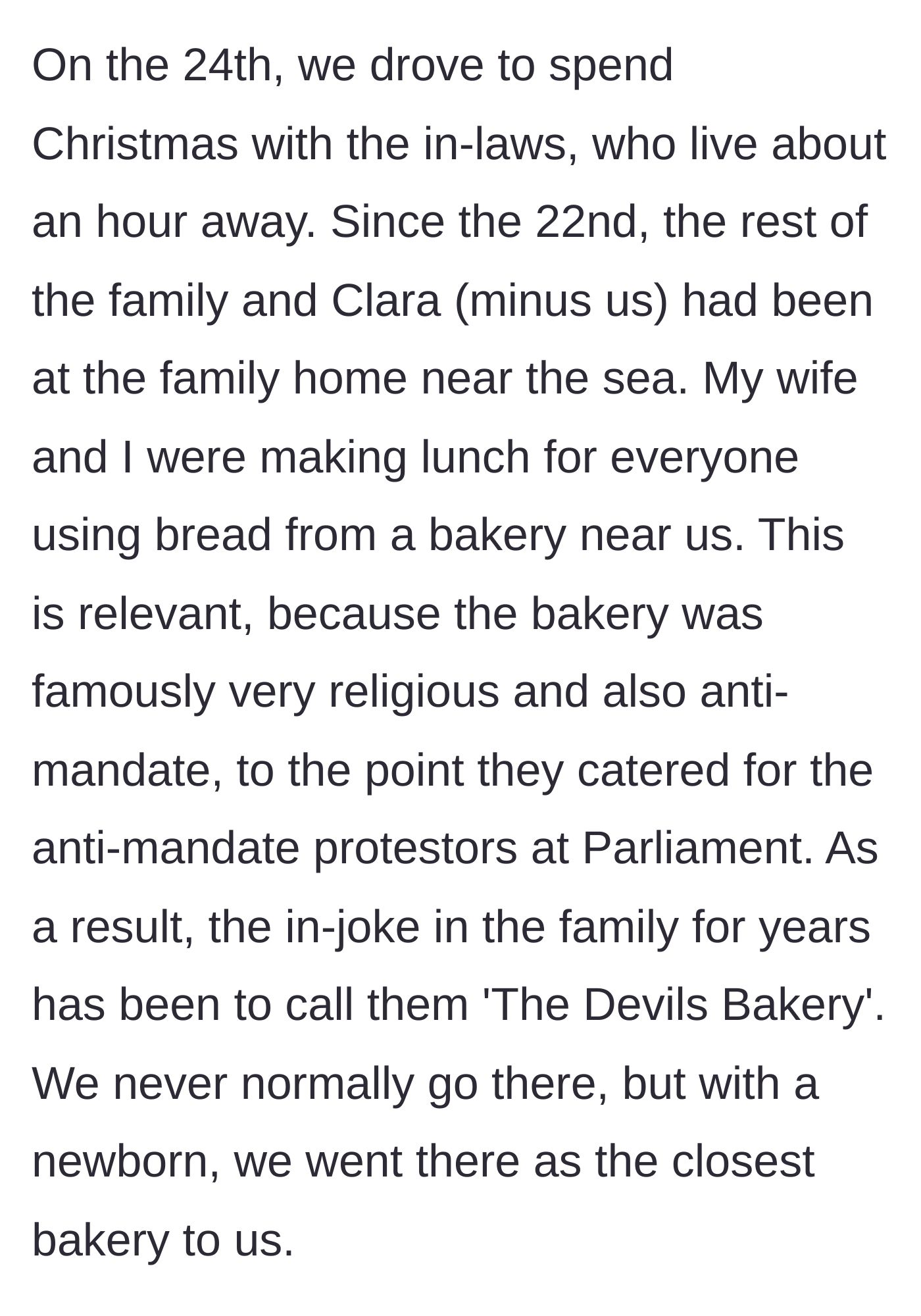 Story part 5 - Driving to the in-laws on Christmas Eve and setting the scene with bread from a bakery that has a funny family nickname.