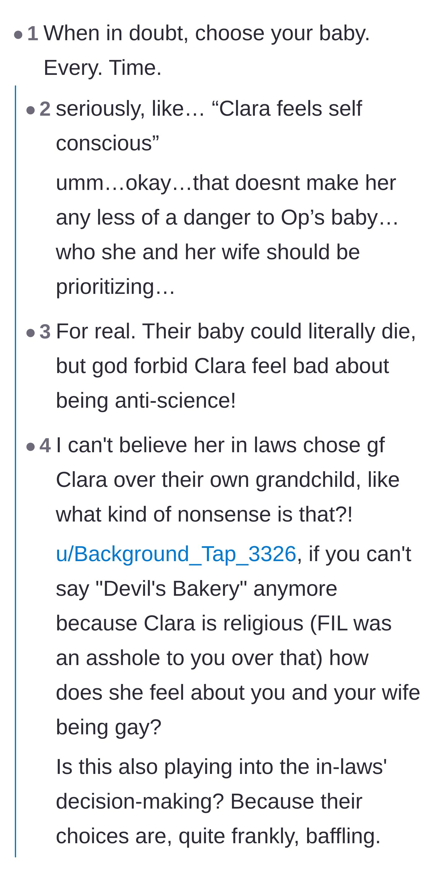 Comment thread 1 - Readers debating why the in-laws prioritized the girlfriend's feelings over the newborn's life, speculating about homophobia or biological favoritism.