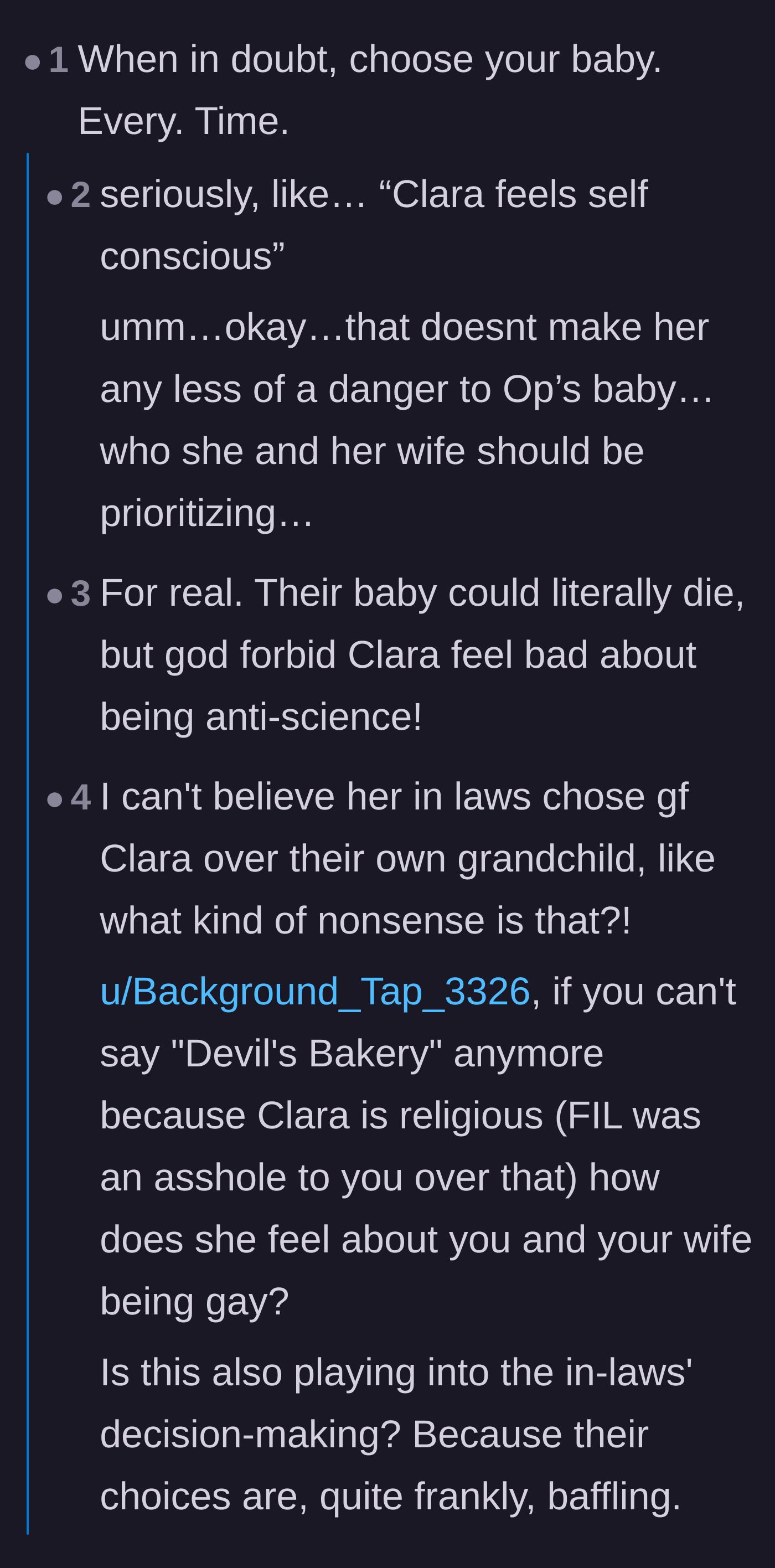 Comment thread 1 - Readers debating why the in-laws prioritized the girlfriend's feelings over the newborn's life, speculating about homophobia or biological favoritism.