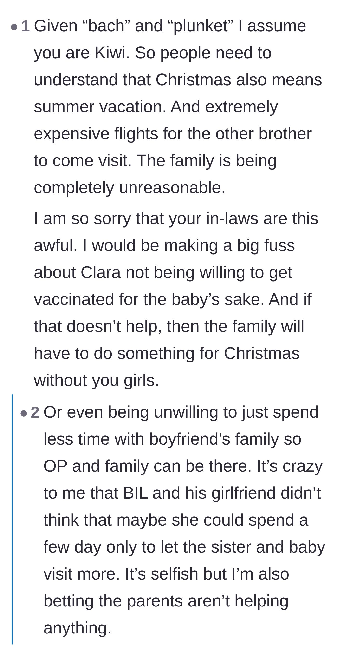 Comment thread 3 - New Zealanders chiming in on the regional holiday context and calling out the girlfriend's refusal to compromise.