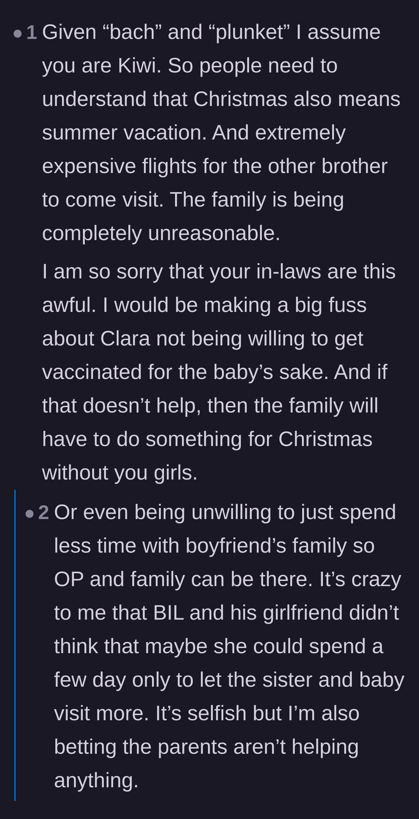 Comment thread 3 - New Zealanders chiming in on the regional holiday context and calling out the girlfriend's refusal to compromise.