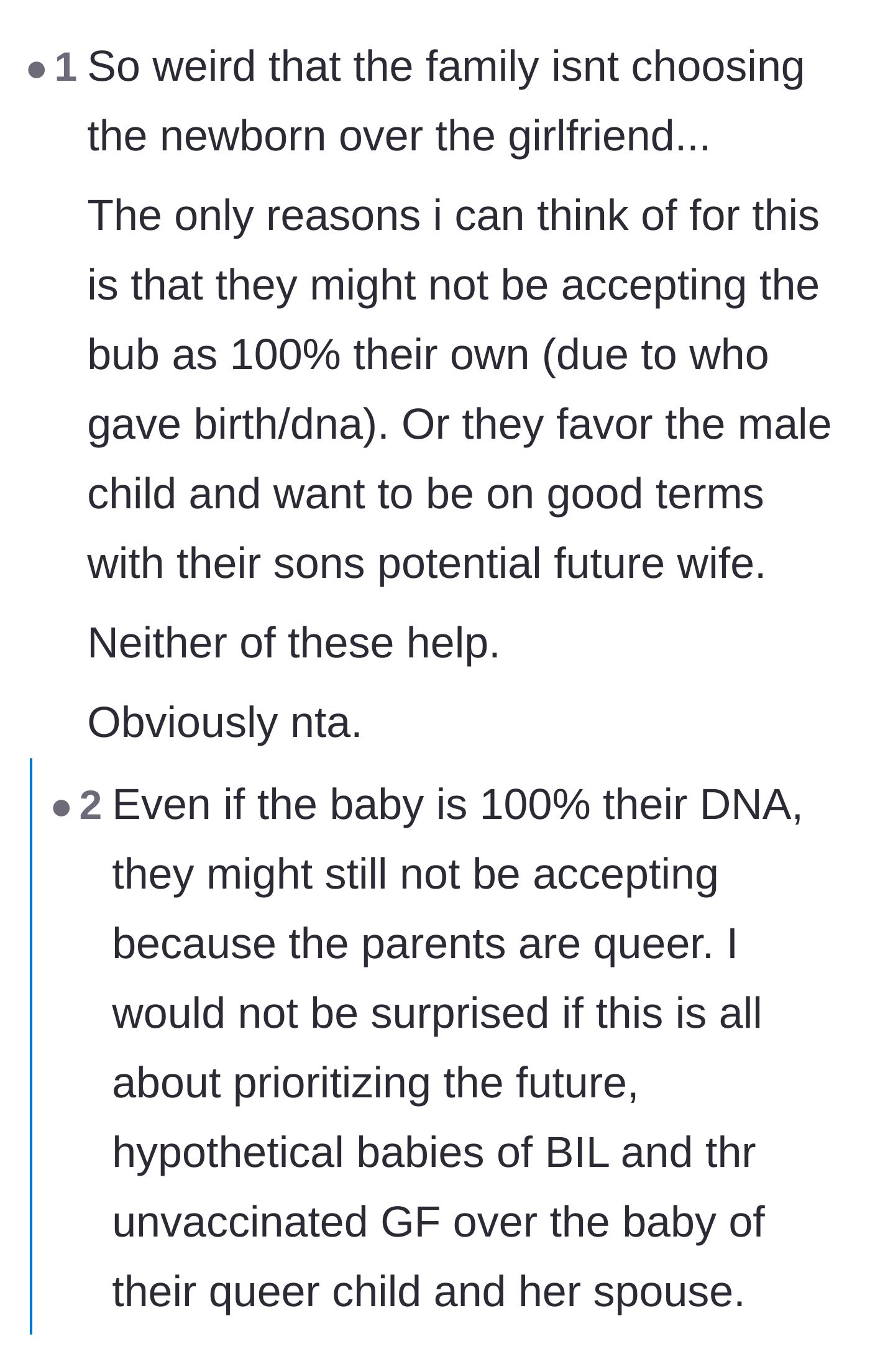 Comment thread 6 - Deeply sad theories that the family simply wanted a fun, carefree holiday and found the anxious new mom and baby to be an inconvenience.