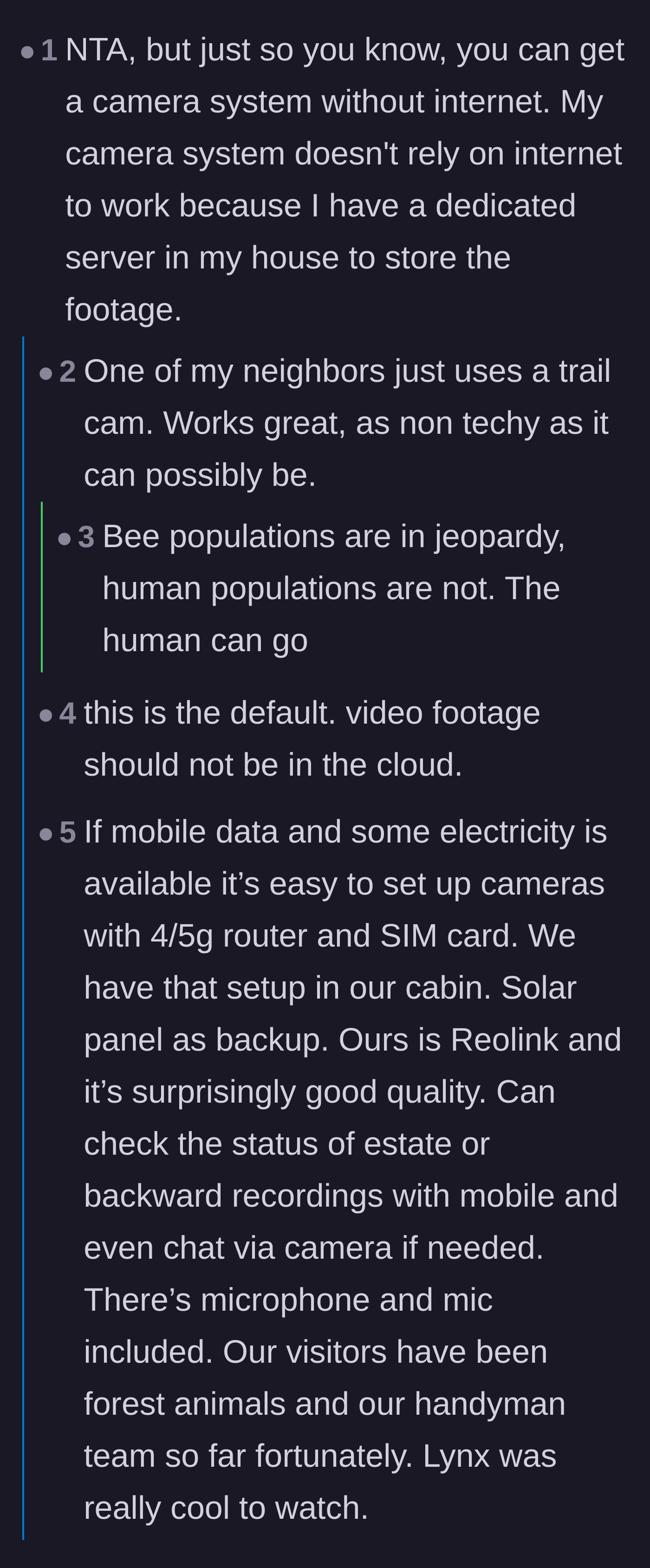 Comment thread 3 - Practical advice on setting up offline security cameras and trail cams to protect the hives from vandalism without needing internet.