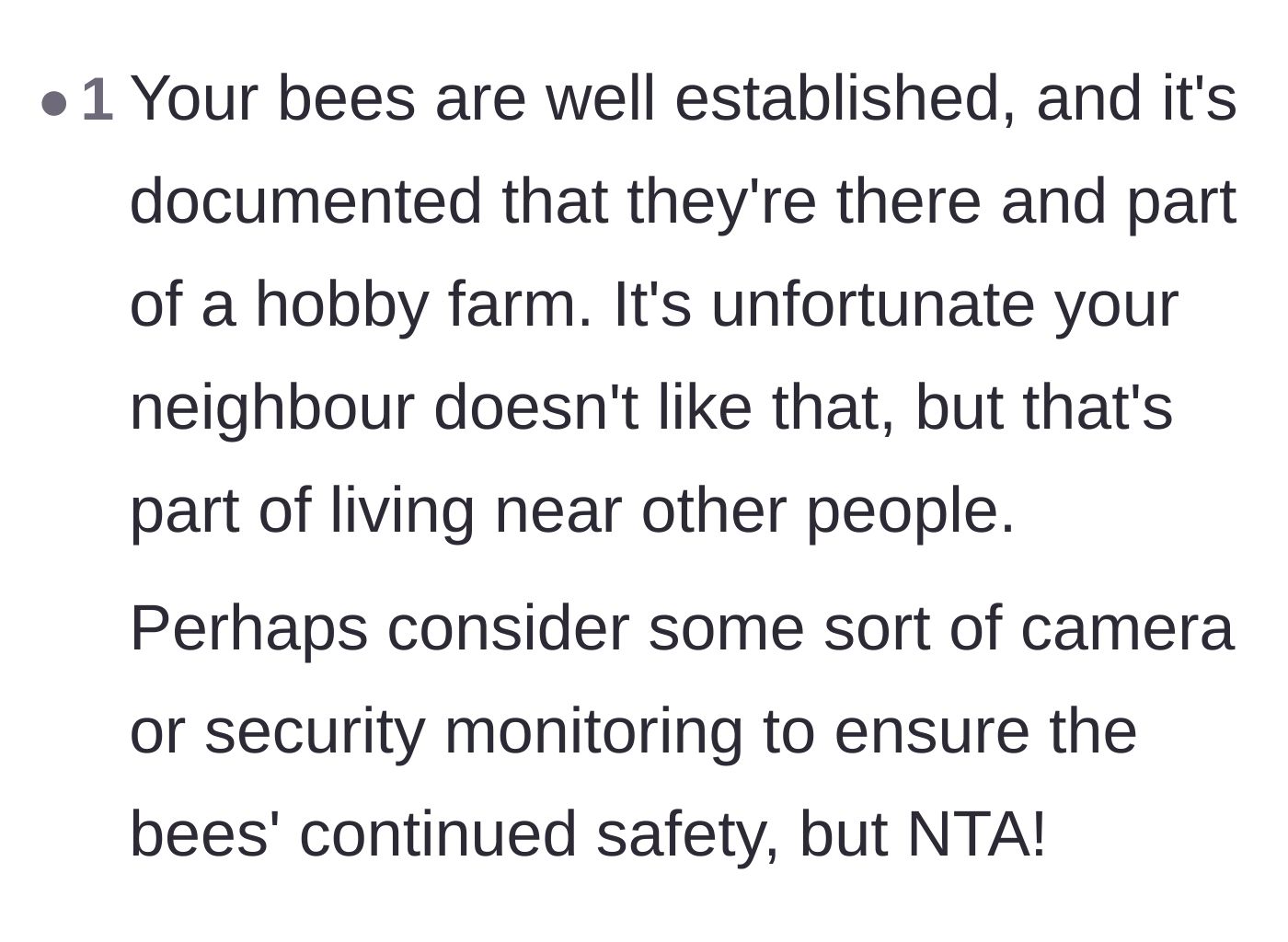 Comment thread 4 - Reassurance that the well-established hobby farm is legally protected and that putting up with neighbors is just part of living in society.