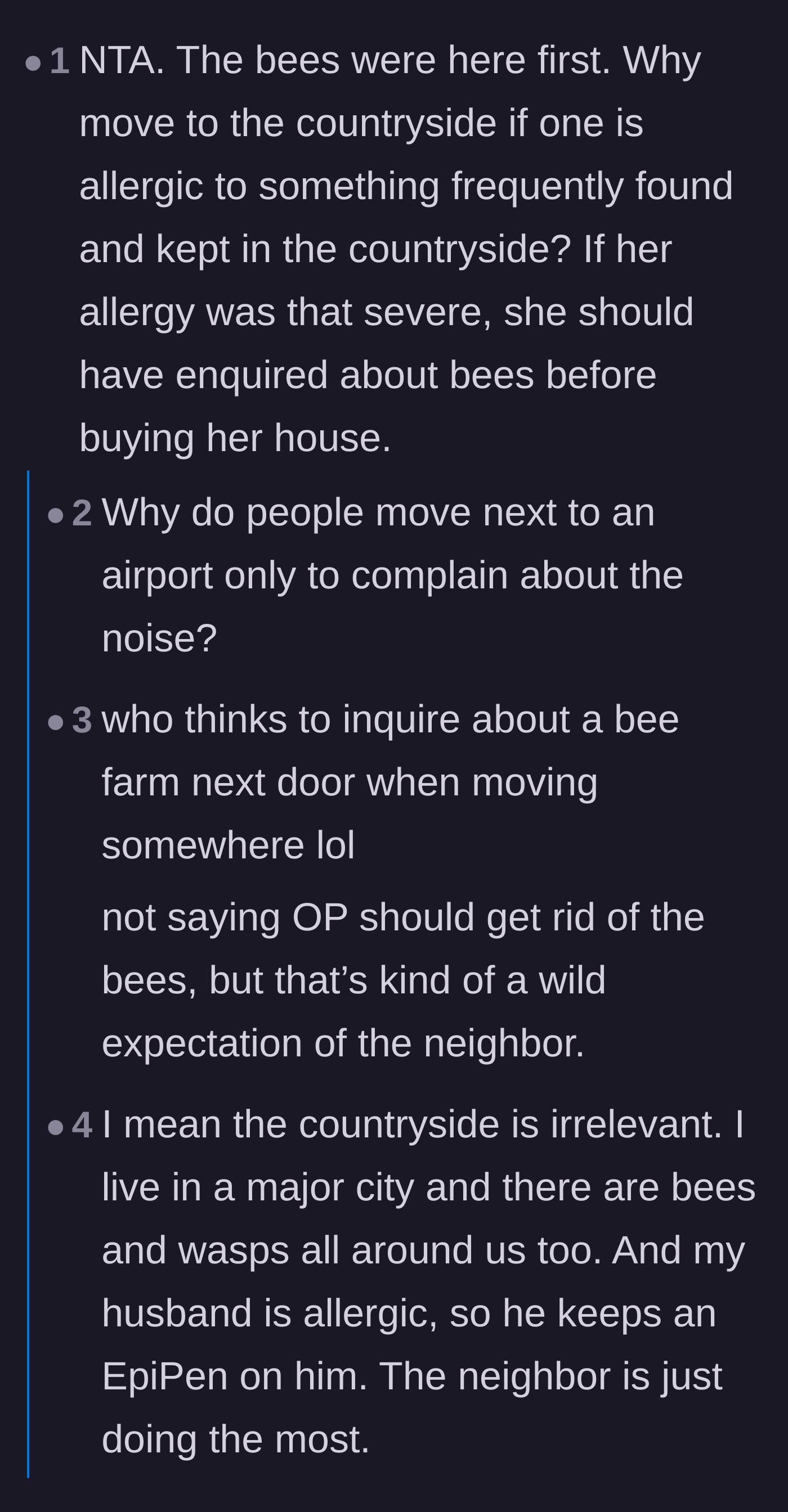Comment thread 5 - Hilarious comparisons to people moving next to airports or ancient church bells and subsequently trying to shut them down.
