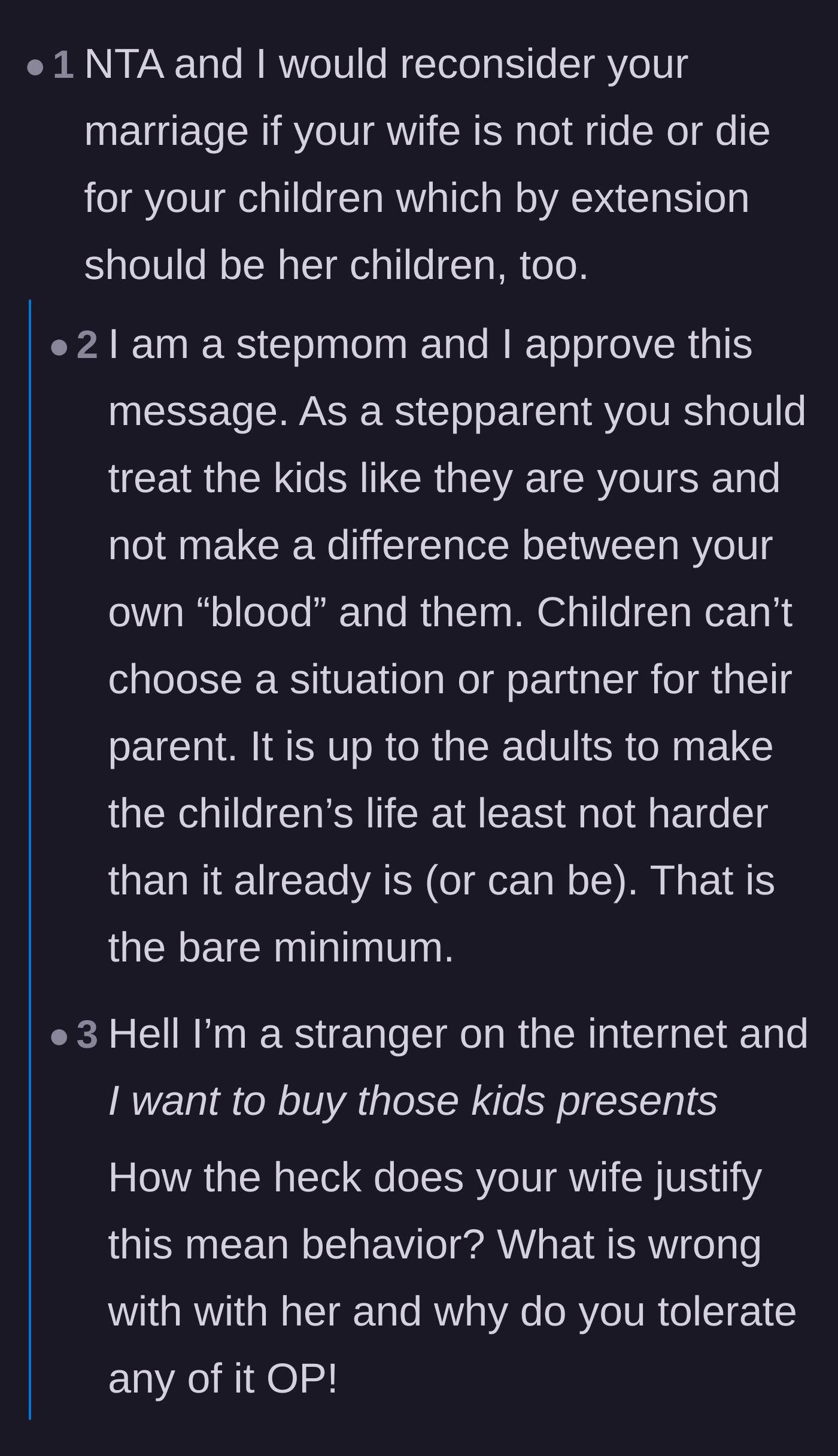 Comment thread 1 - Stepparents sharing how they treat their bonus kids like their own