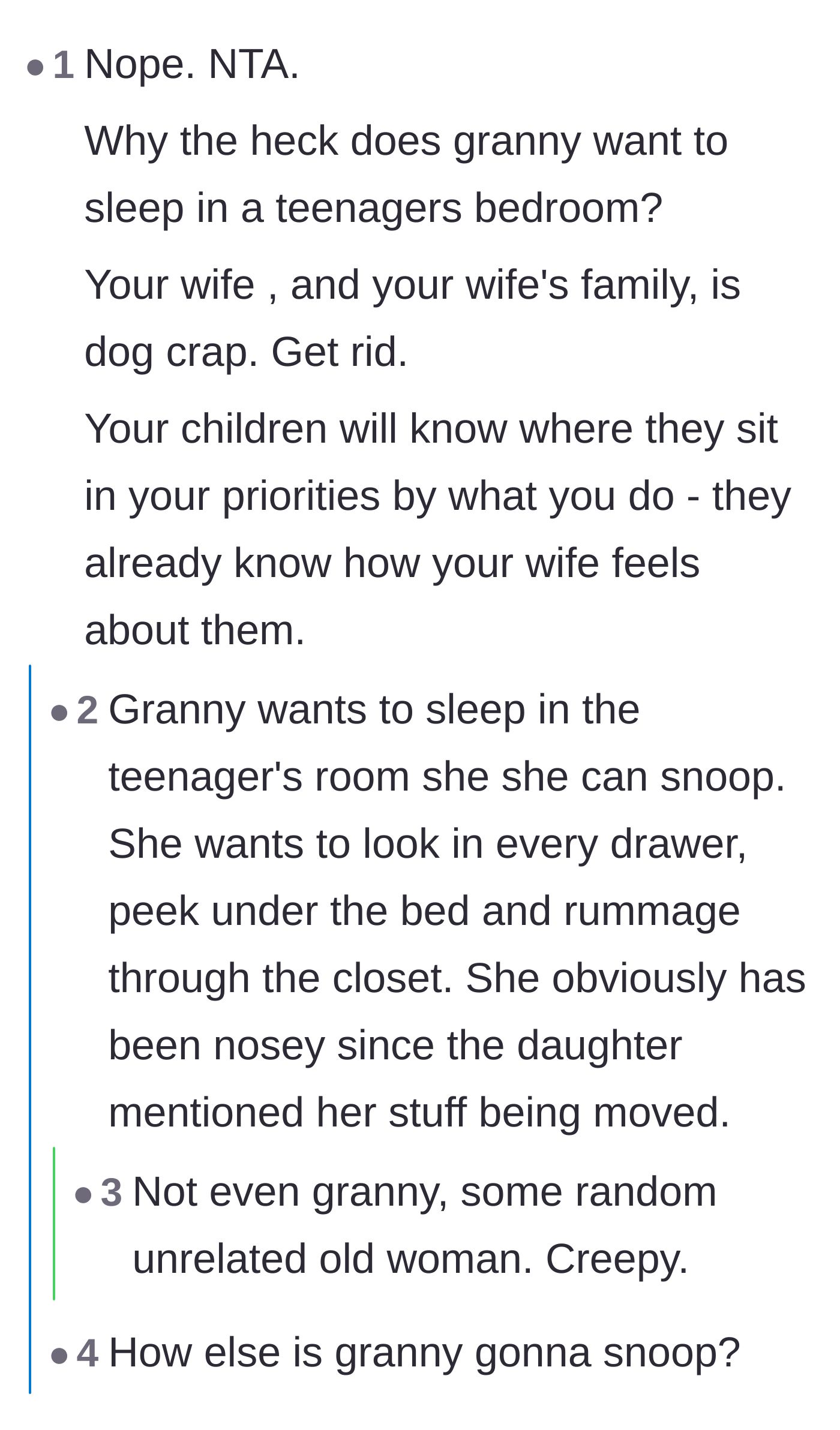 Comment thread 2 - Theories on why the mother-in-law demanded the teenager's bedroom