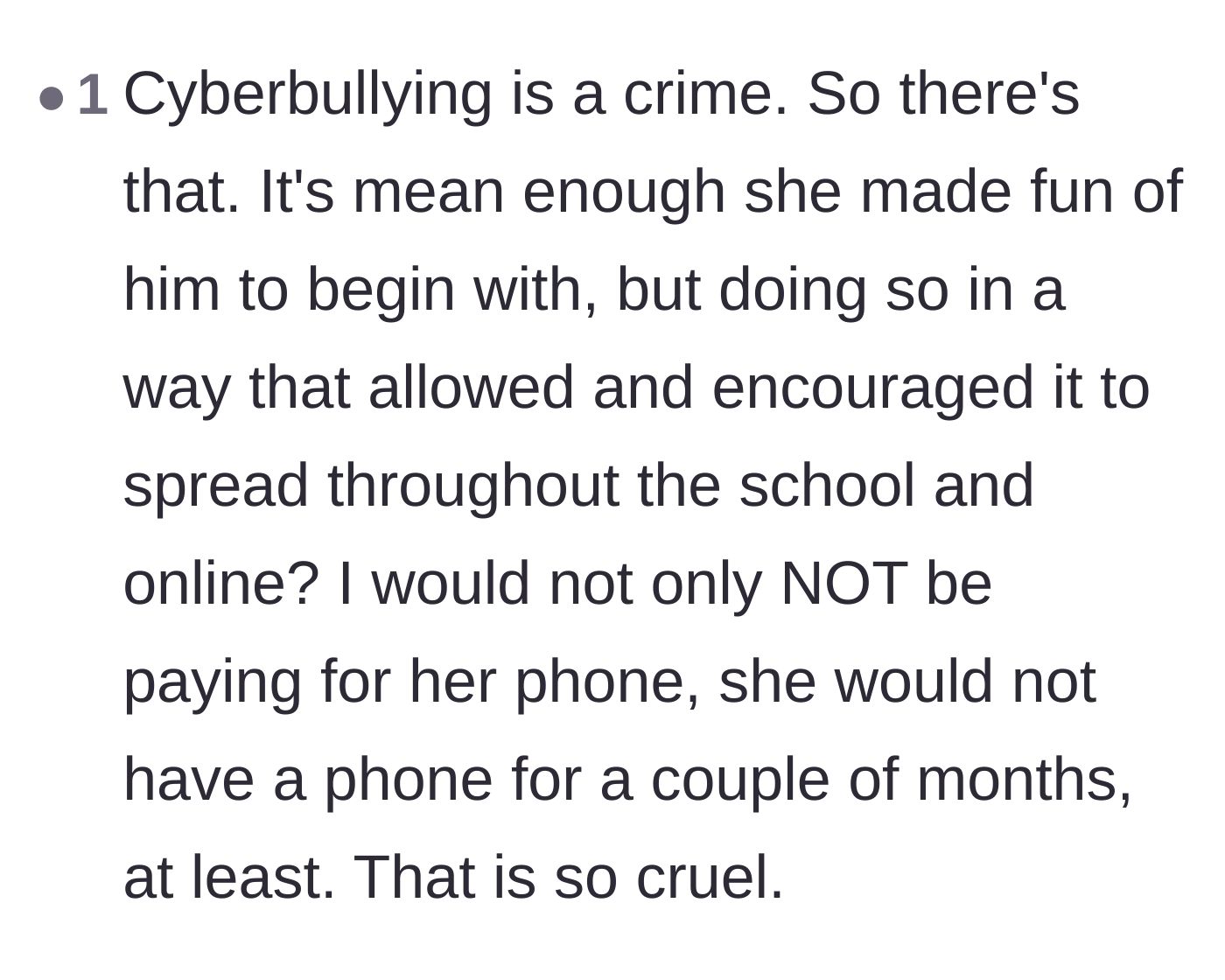 Comment thread 3 - Calling out the act as cyberbullying and suggesting a complete ban on the stepdaughter's phone access.