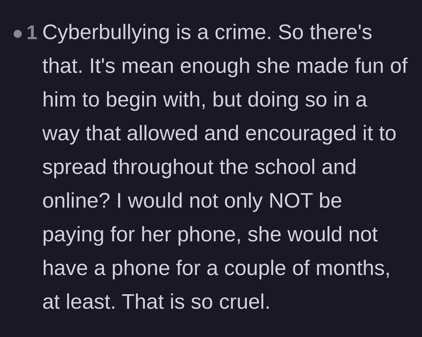 Comment thread 3 - Calling out the act as cyberbullying and suggesting a complete ban on the stepdaughter's phone access.