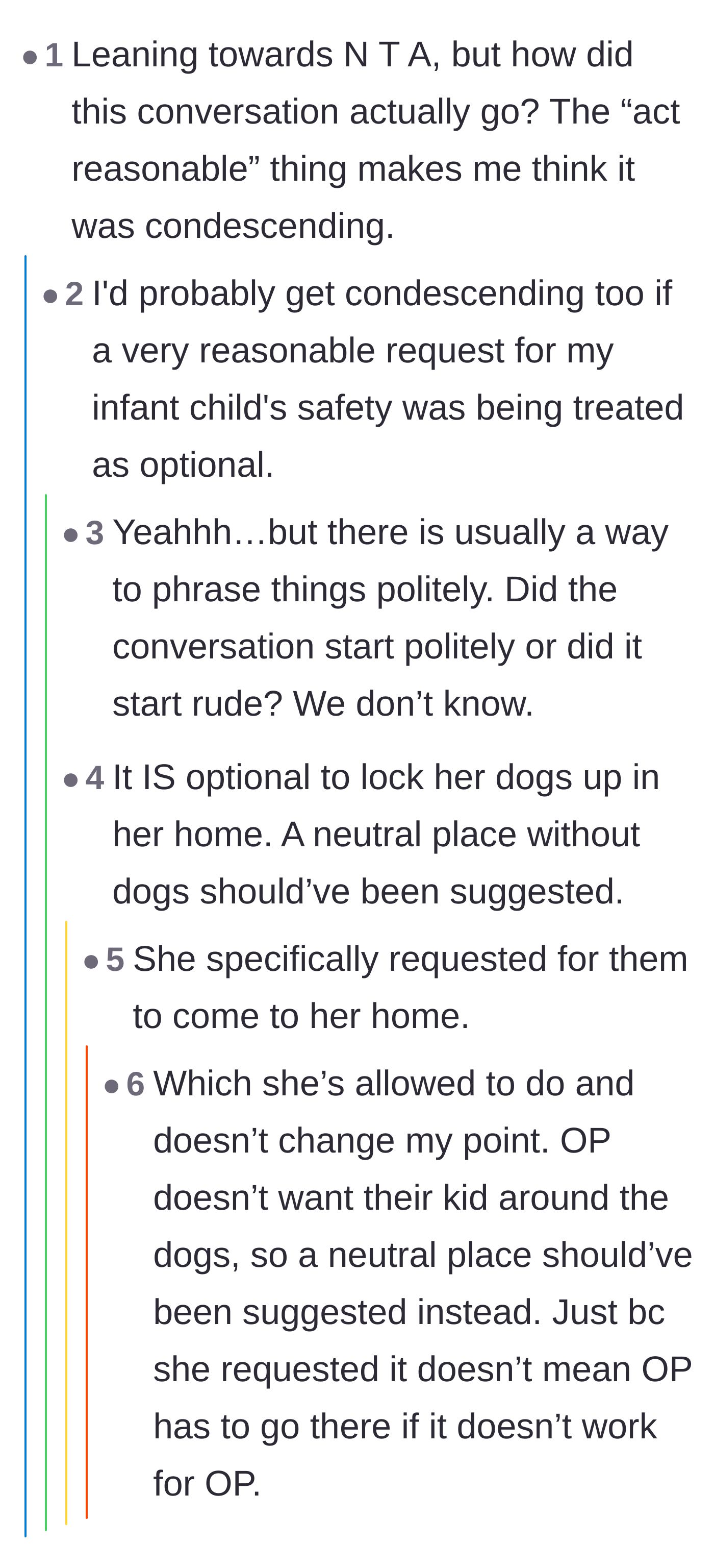 Comment thread 2 - Questioning the tone of the conversation and the logistics of traveling with an infant