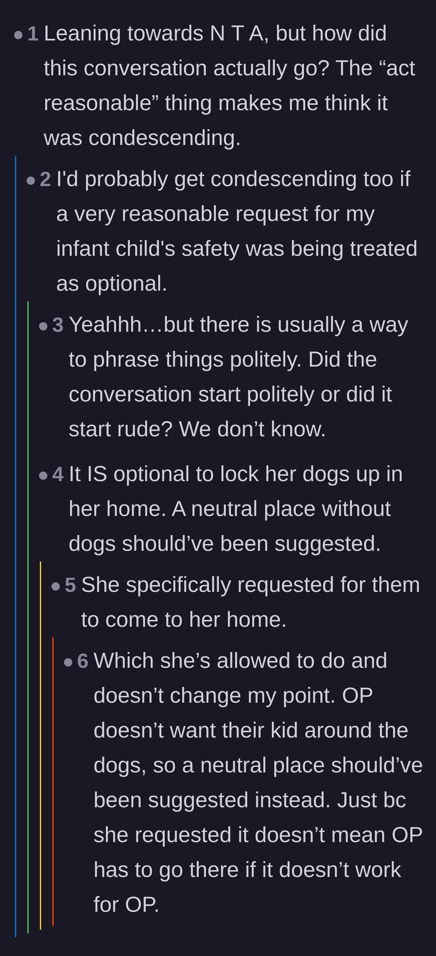 Comment thread 2 - Questioning the tone of the conversation and the logistics of traveling with an infant