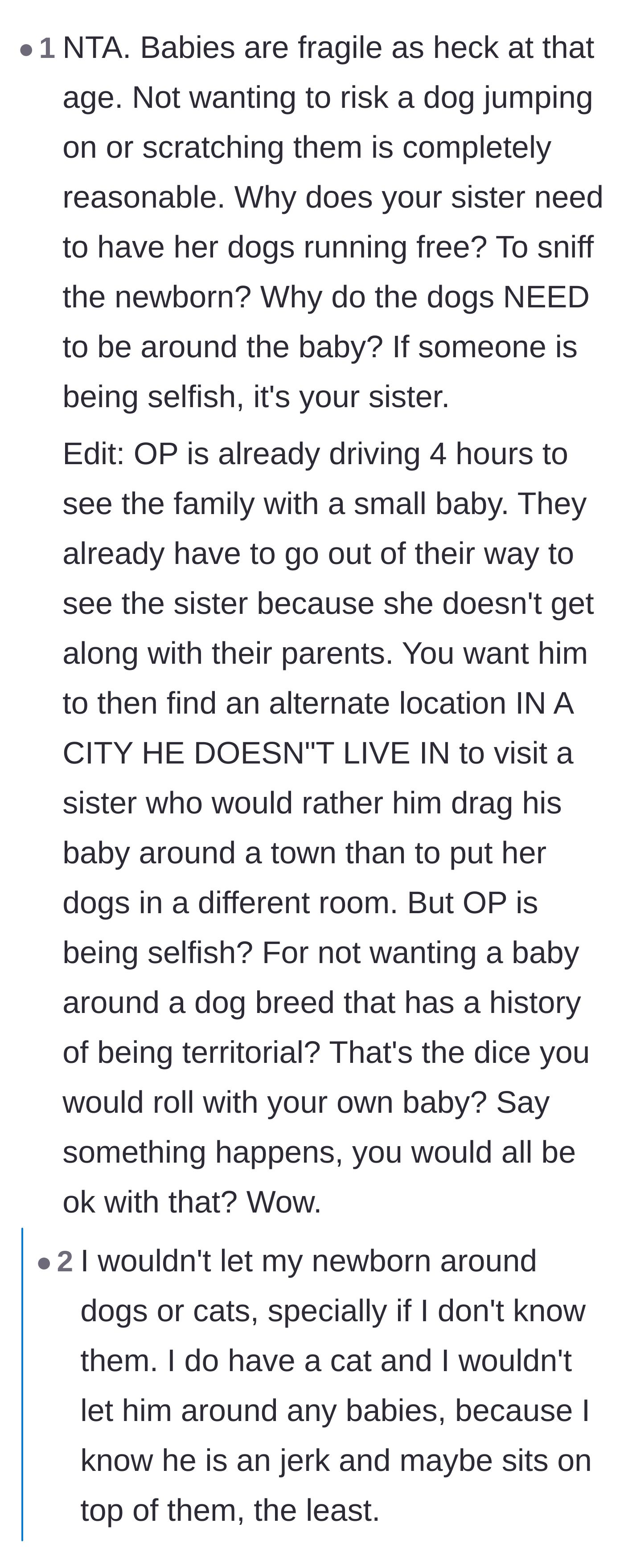 Comment thread 6 - Defending the parent and highlighting the exhausting reality of road-tripping with a newborn