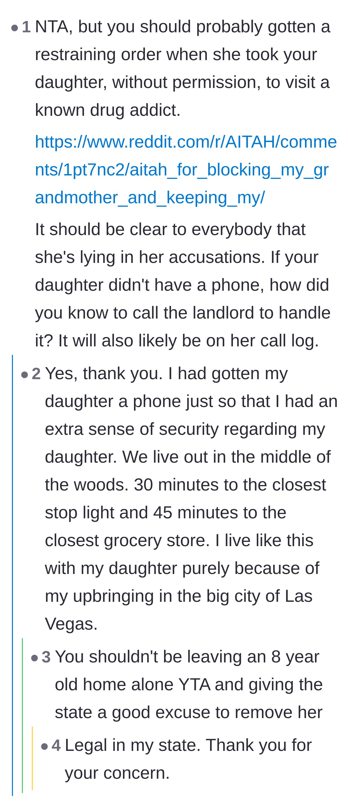 Comment thread 2 - A user pointing out the logical flaw in the grandmother's fake police report regarding the daughter not having a phone.