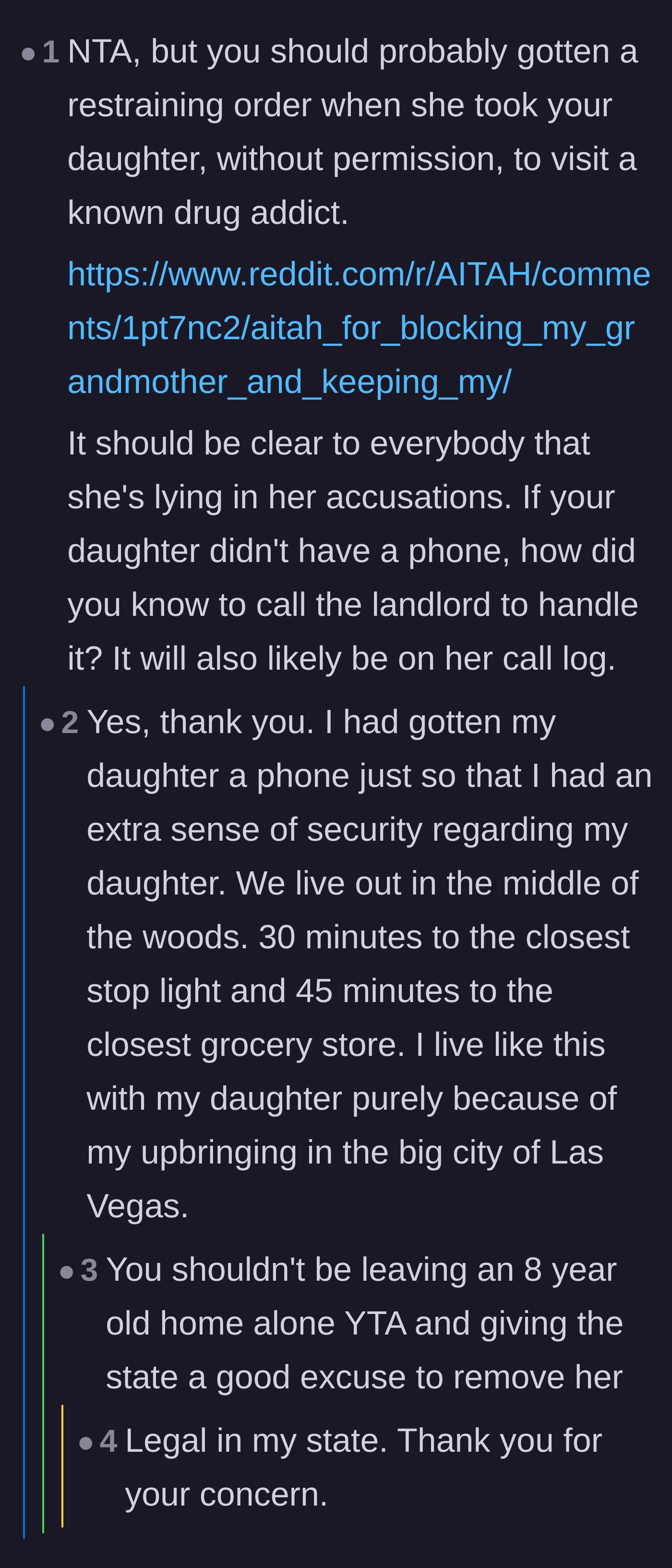 Comment thread 2 - A user pointing out the logical flaw in the grandmother's fake police report regarding the daughter not having a phone.
