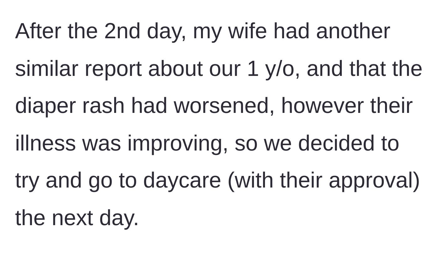 Story part 4 - The end of the second day of babysitting with the baby's diaper rash worsening.