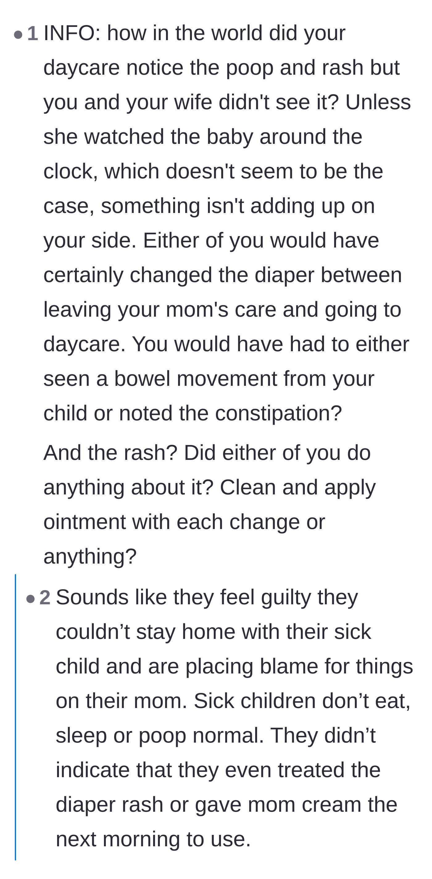 Comment thread 2 - Readers questioning the timeline and pointing out that the parents had the baby for the majority of the day without noticing or treating the issues.