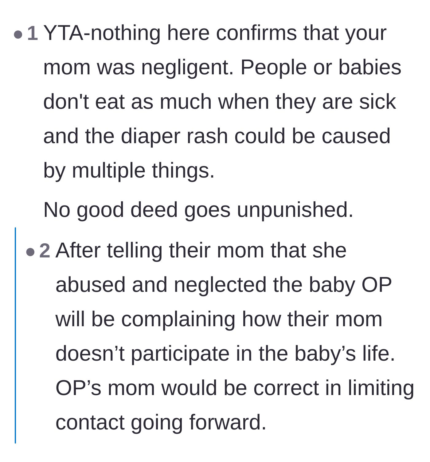 Comment thread 4 - A warning that punishing the grandmother for doing a favor might permanently damage their future relationship and result in her stepping back entirely.