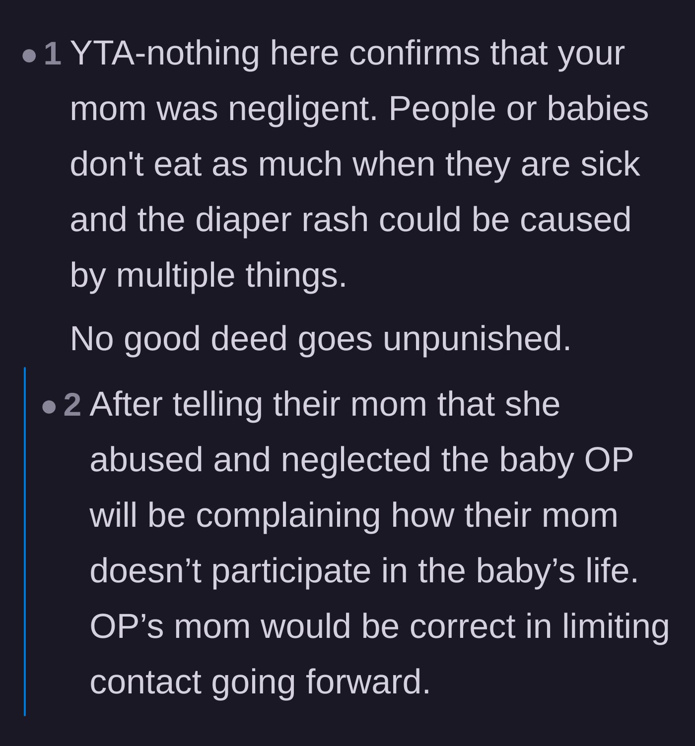 Comment thread 4 - A warning that punishing the grandmother for doing a favor might permanently damage their future relationship and result in her stepping back entirely.