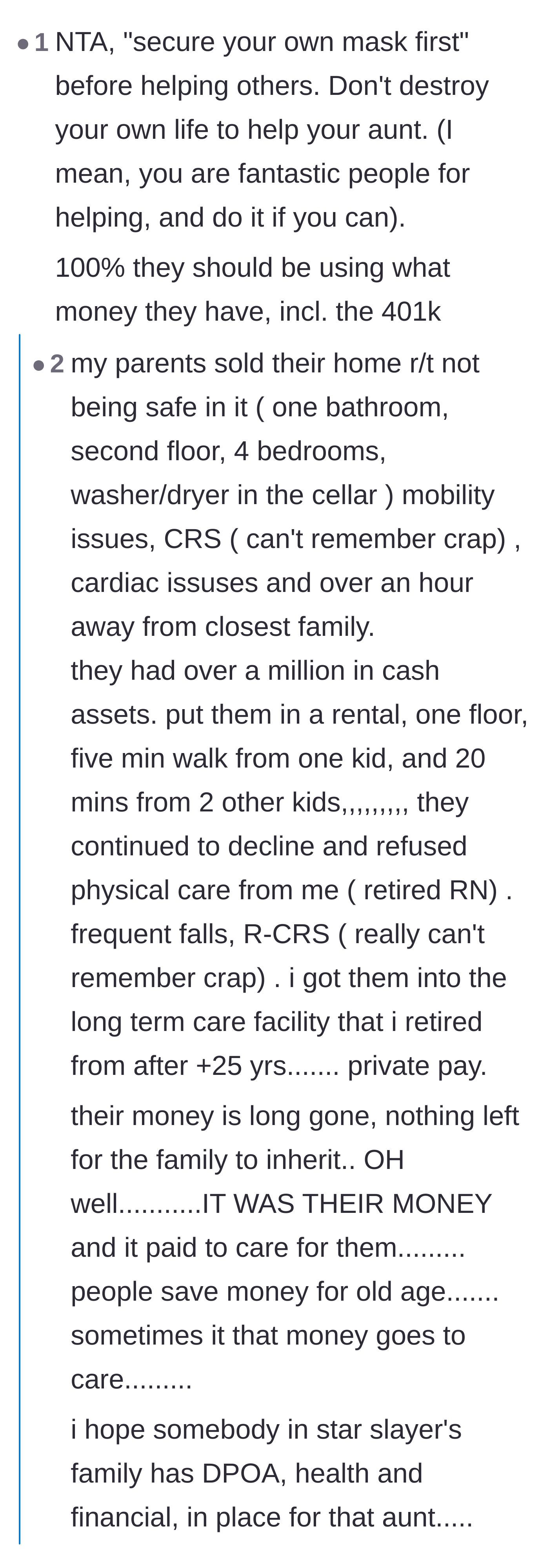 Comment thread 1 - Readers and healthcare professionals discuss prioritizing elder care over preserving an inheritance