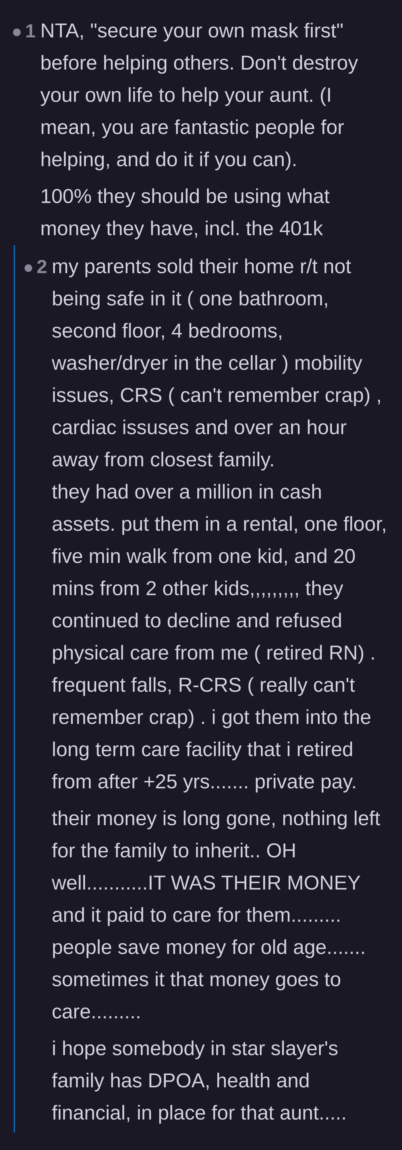 Comment thread 1 - Readers and healthcare professionals discuss prioritizing elder care over preserving an inheritance