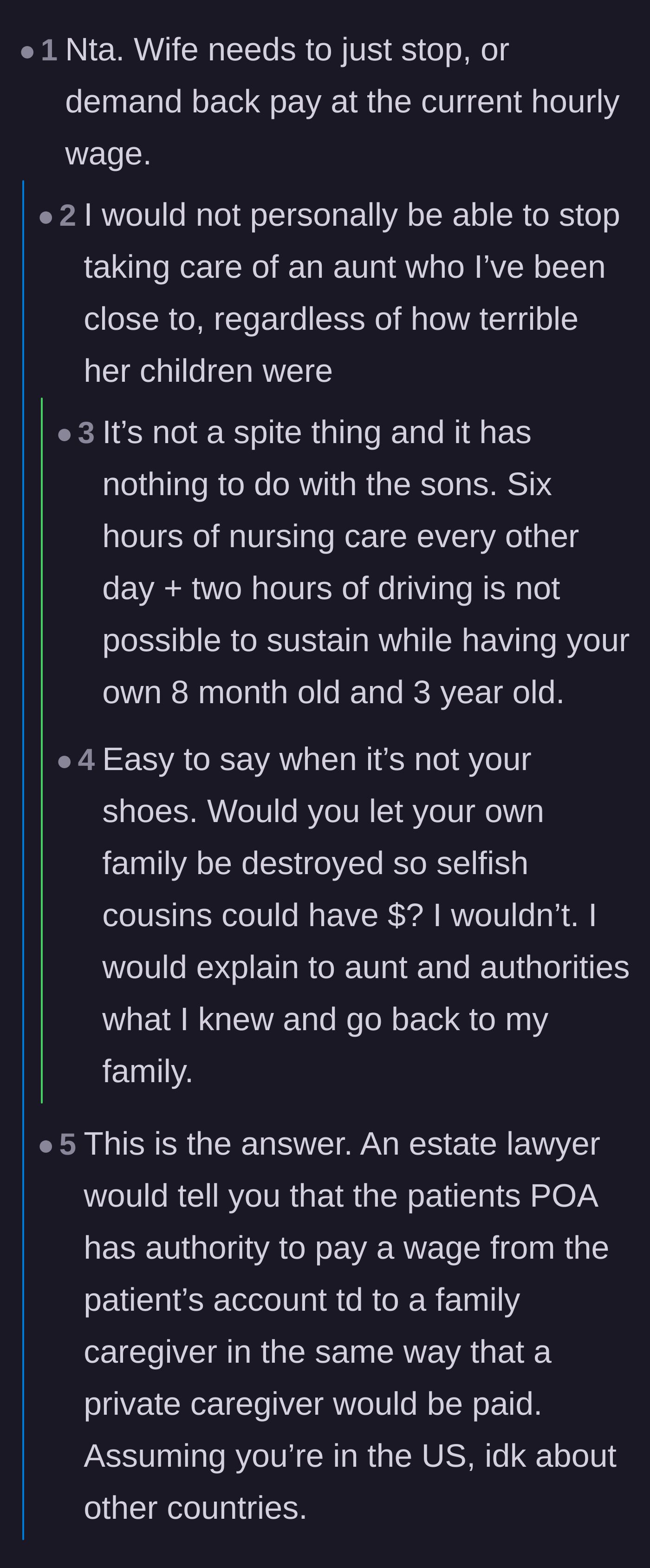 Comment thread 5 - Debating the emotional and physical toll of walking away from a sick relative
