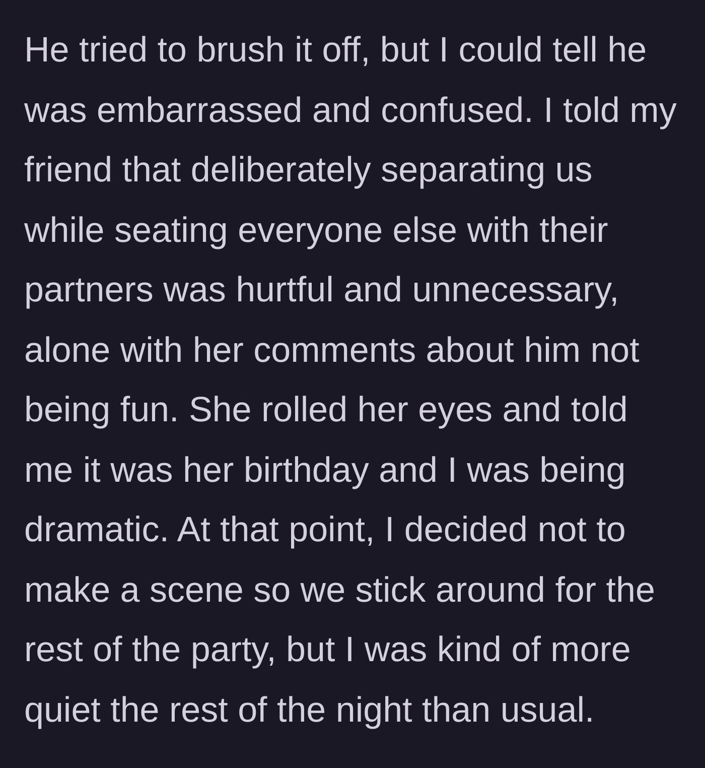 Story part 4 - The confrontation where the friend rolls her eyes and the main character decides to stay but remain quiet.