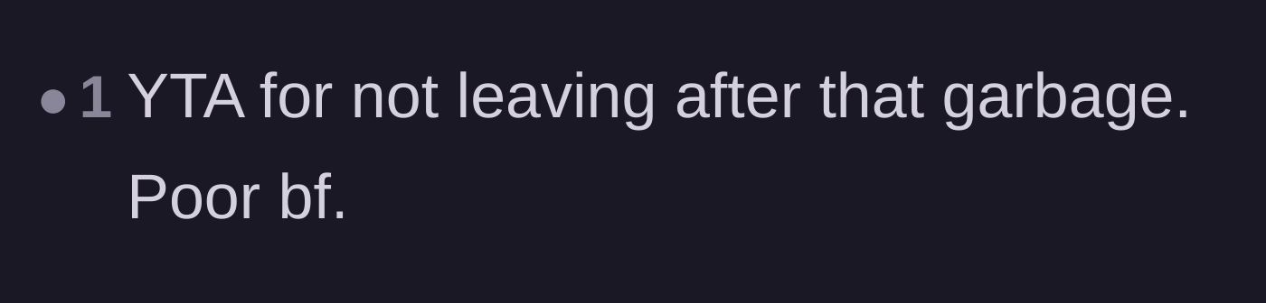 Comment thread 6 - Users express deep sympathy for the boyfriend and condemn the main character for not defending him by leaving.