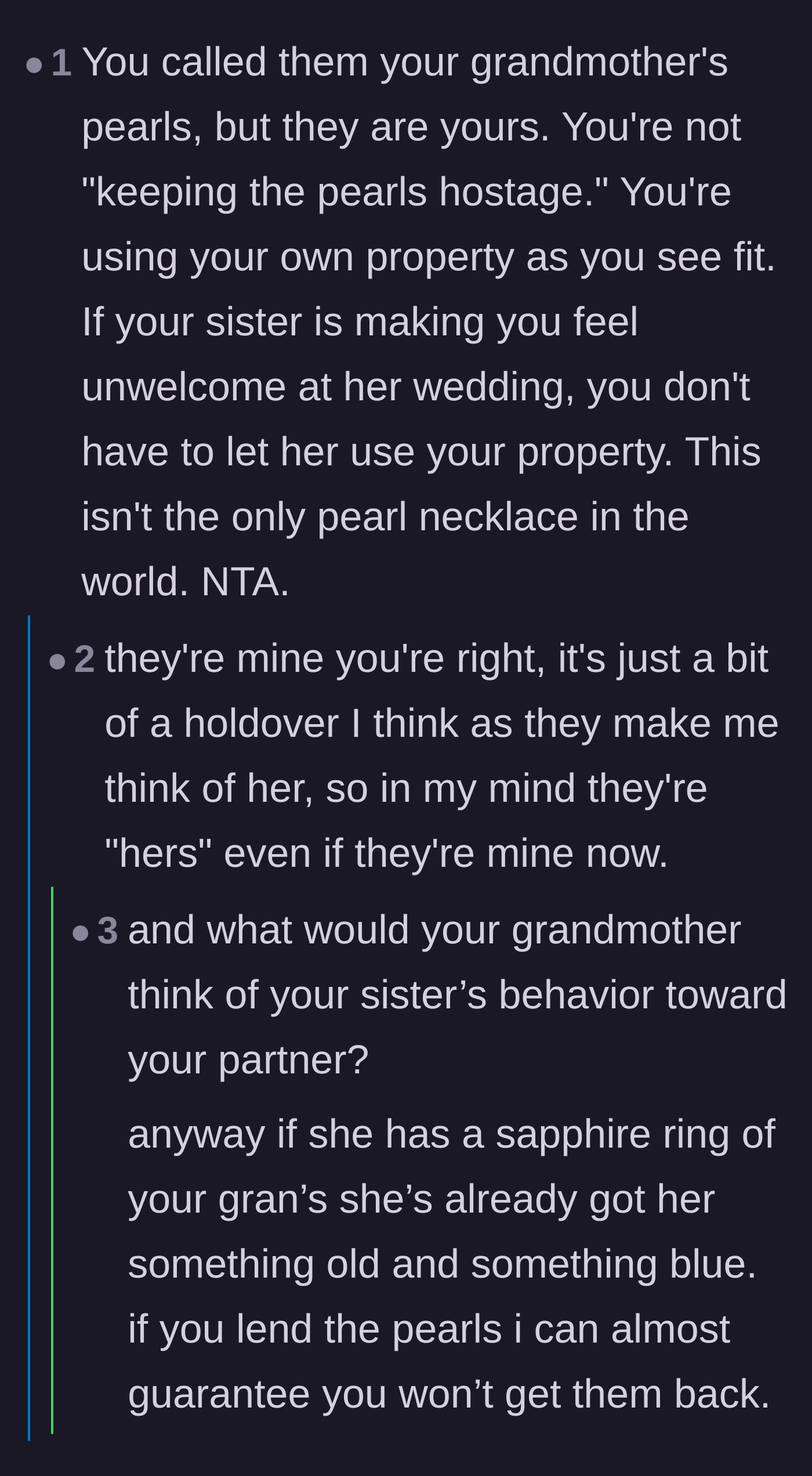 Comment thread 1 - Readers warn the main character that lending the heirloom would result in it never being returned.