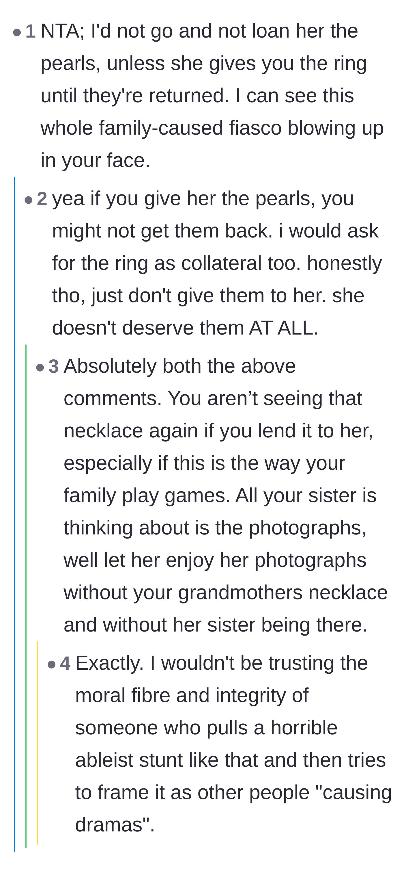 Comment thread 3 - Readers suggest demanding the grandmother’s ring as collateral for the necklace.