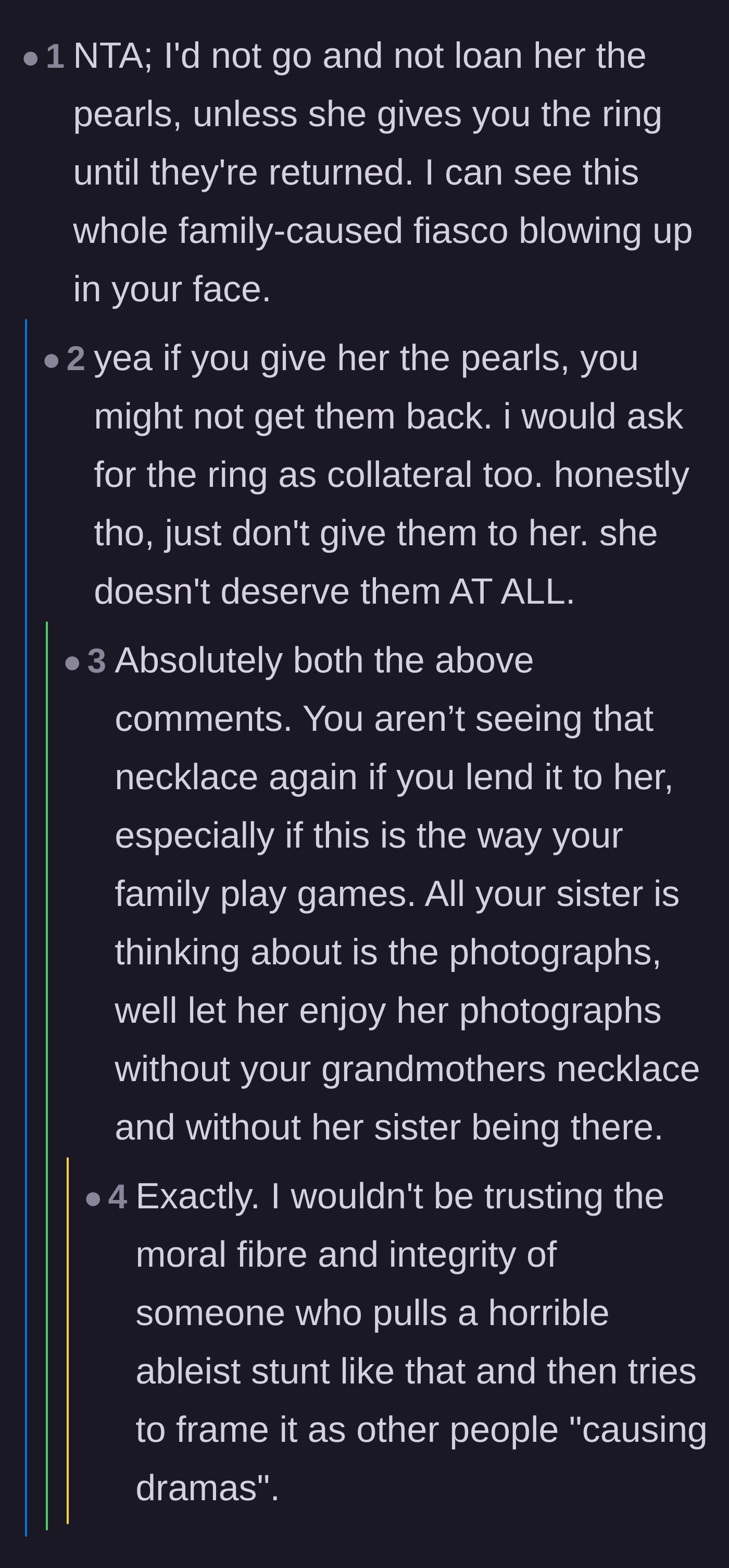 Comment thread 3 - Readers suggest demanding the grandmother’s ring as collateral for the necklace.
