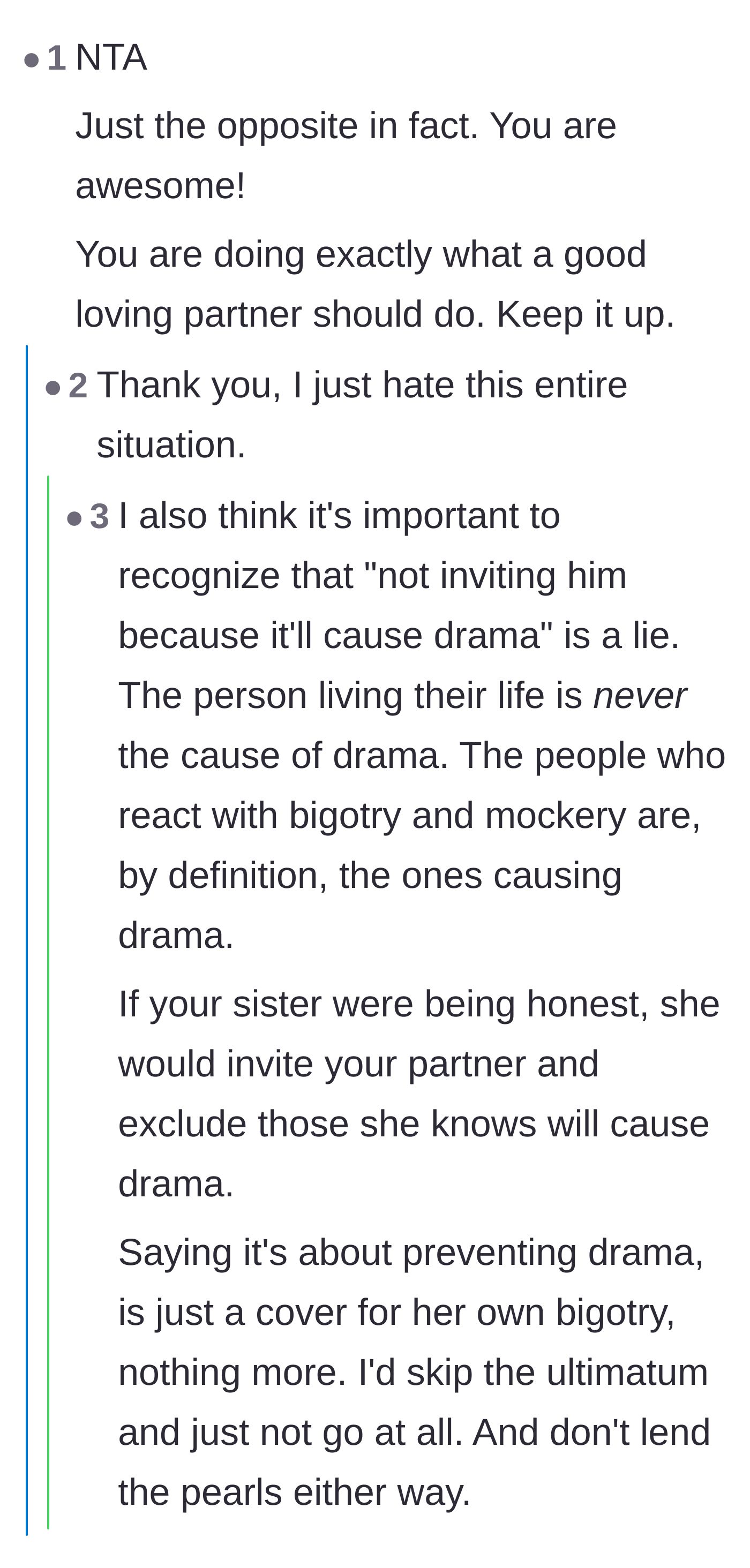 Comment thread 6 - Supporters validate the main character's choice to stand by her partner and ignore the 'drama' excuse.