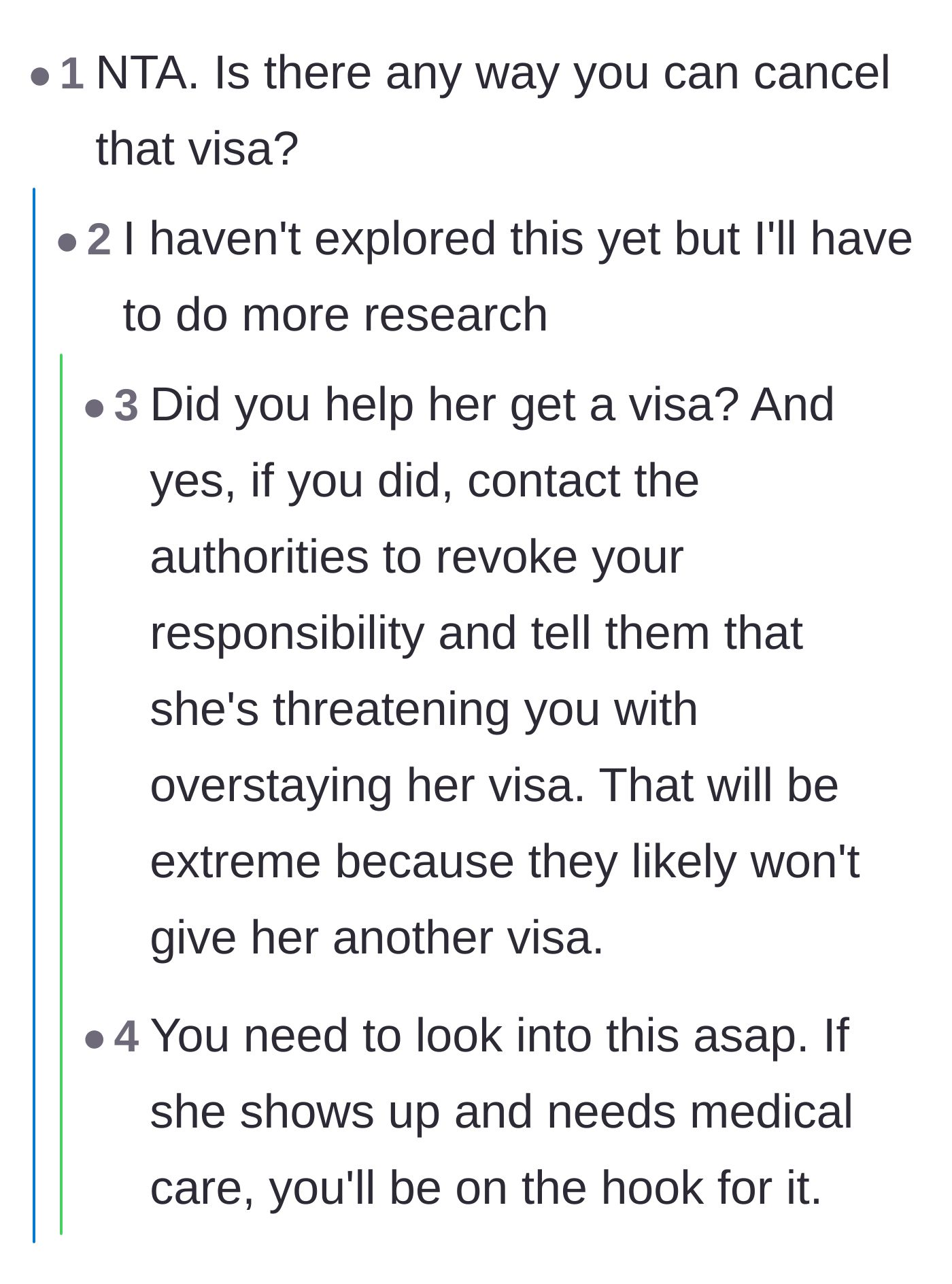 Comment thread 2 - Advice urging the son to protect himself by revoking his visa sponsorship