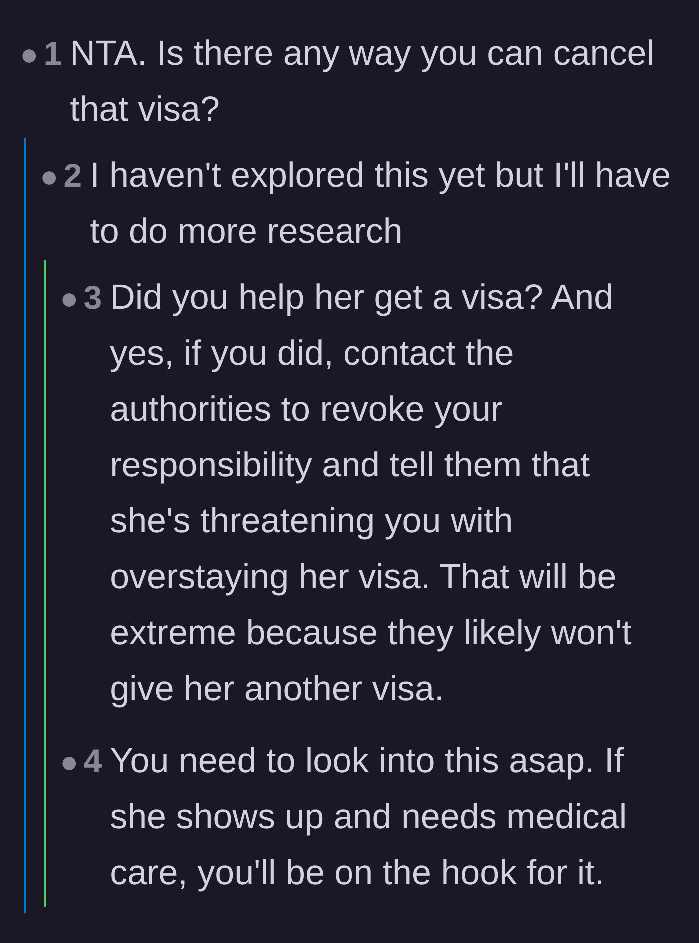 Comment thread 2 - Advice urging the son to protect himself by revoking his visa sponsorship