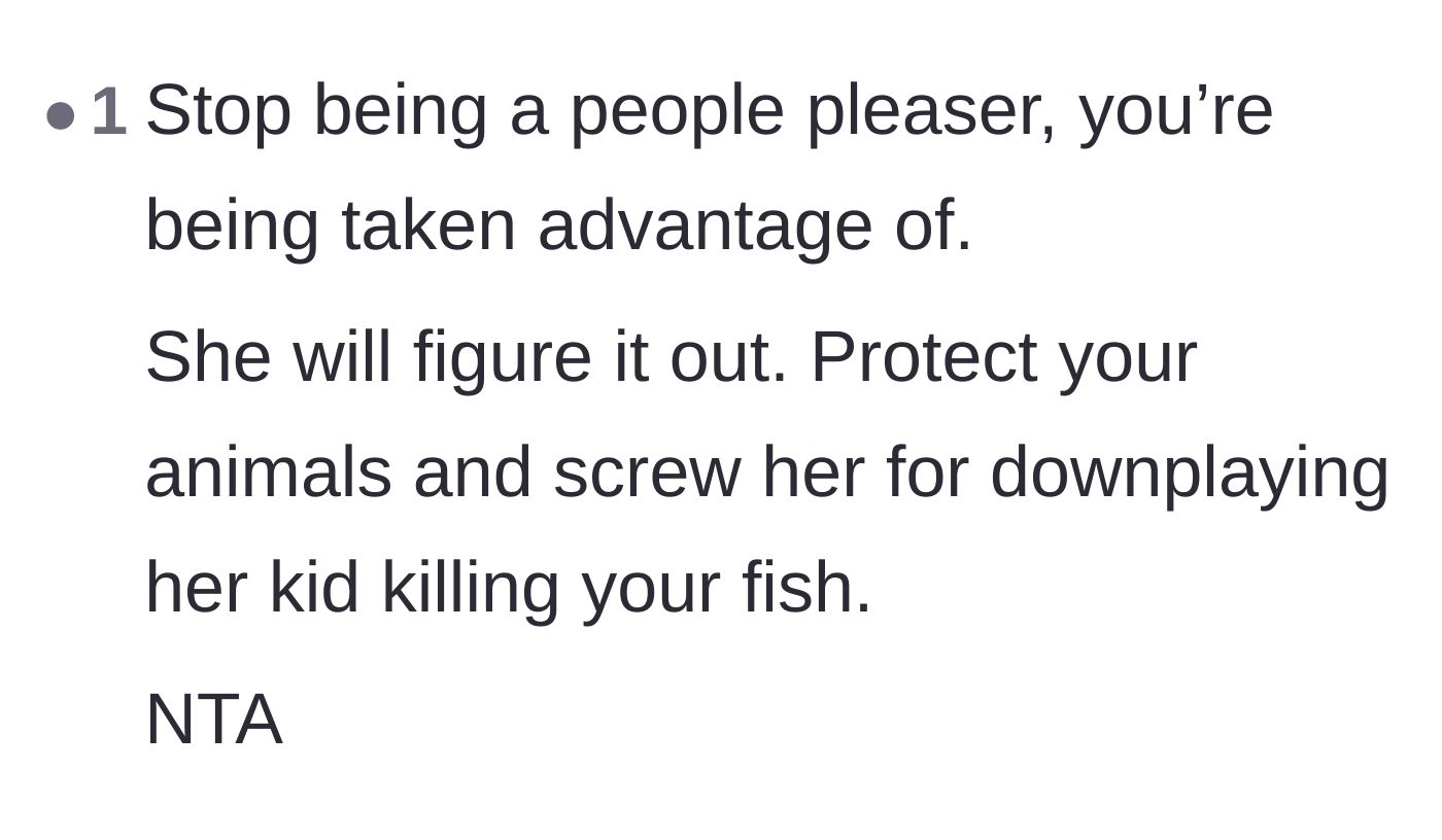 Comment thread 3 - Comment thread advising the babysitter to stop being a people pleaser and protect her surviving pets.