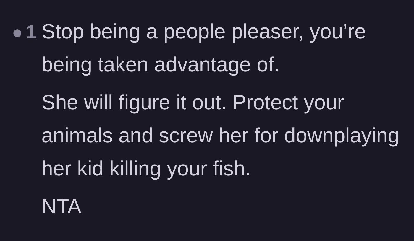 Comment thread 3 - Comment thread advising the babysitter to stop being a people pleaser and protect her surviving pets.