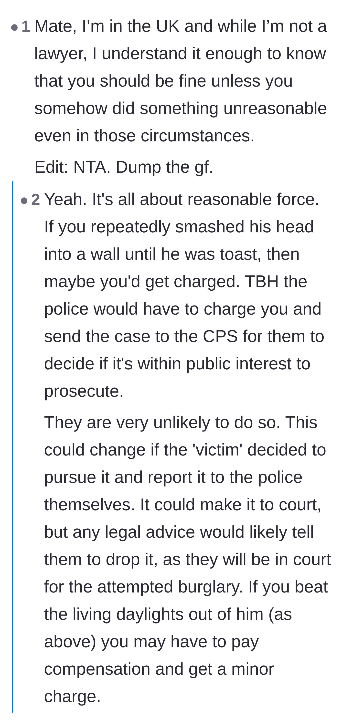 Comment thread 3 - Comments analyzing the actual likelihood of UK prosecution, alongside skeptics questioning if the story is fake because the dog didn't bark.
