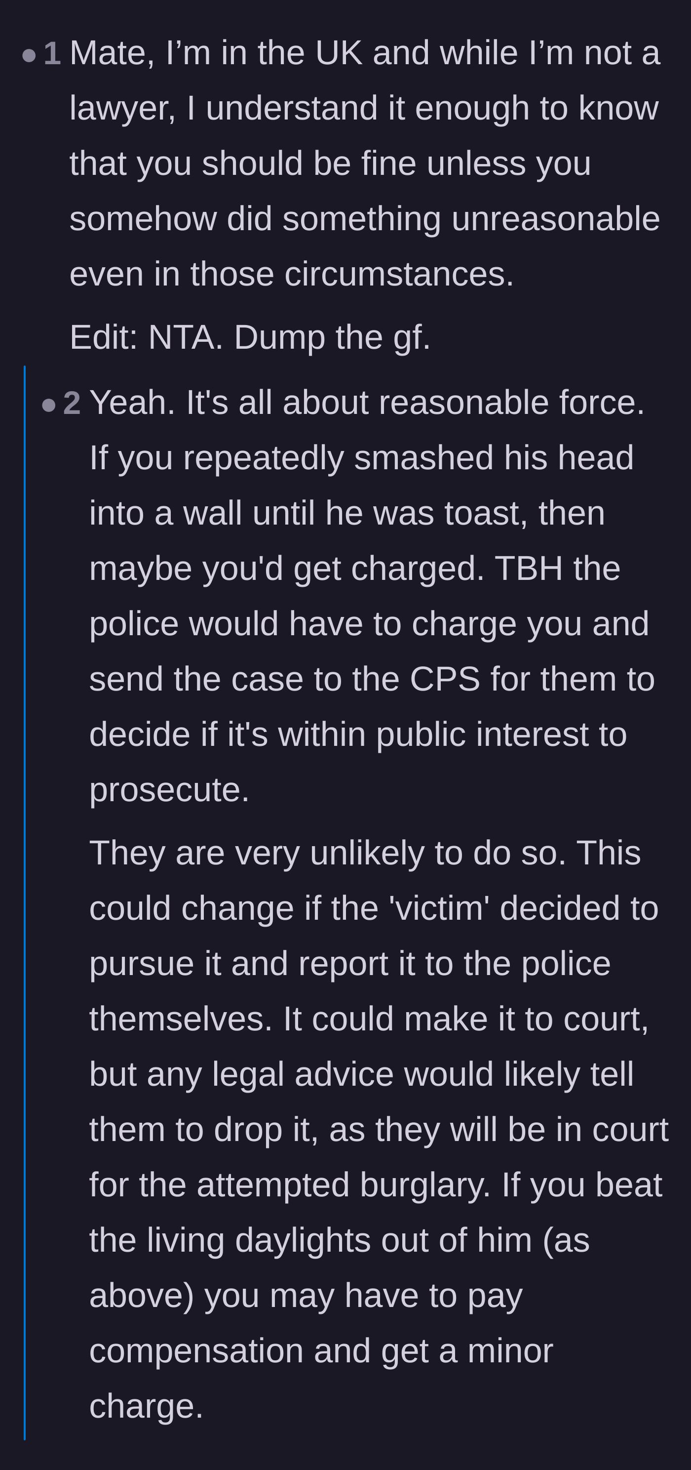 Comment thread 3 - Comments analyzing the actual likelihood of UK prosecution, alongside skeptics questioning if the story is fake because the dog didn't bark.